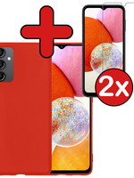 BTH BTH Samsung Galaxy A14 Hoesje Siliconen Met 2x Screenprotector - Rood