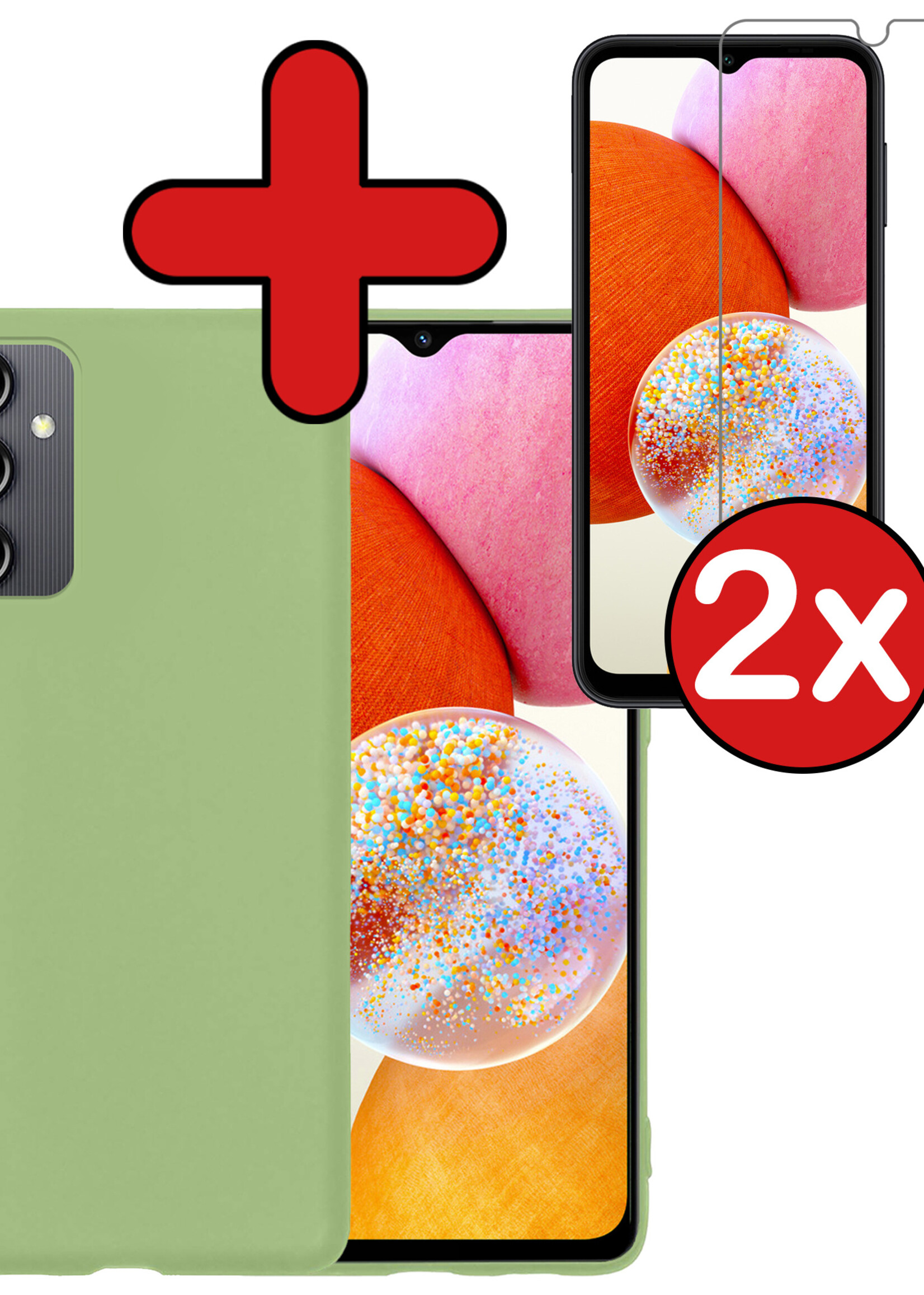 BTH Hoesje Geschikt voor Samsung A14 Hoesje Siliconen Case Hoes Met 2x Screenprotector - Hoes Geschikt voor Samsung Galaxy A14 Hoes Cover Case - Groen