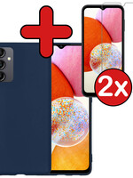 BTH BTH Samsung Galaxy A14 Hoesje Siliconen Met 2x Screenprotector - Donkerblauw