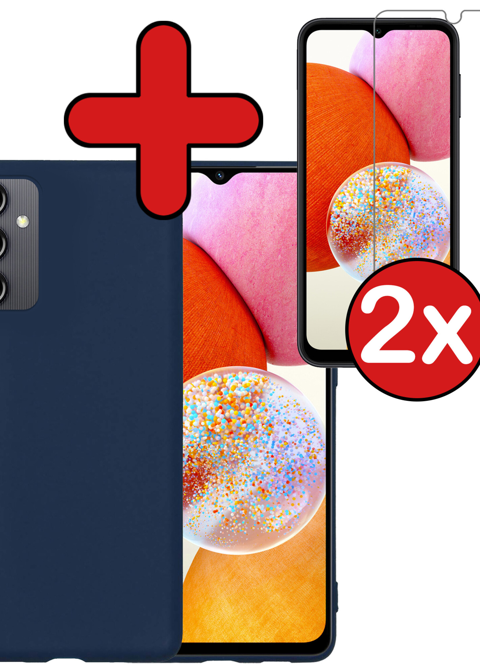 BTH Hoesje Geschikt voor Samsung A14 Hoesje Siliconen Case Hoes Met 2x Screenprotector - Hoes Geschikt voor Samsung Galaxy A14 Hoes Cover Case - Donkerblauw