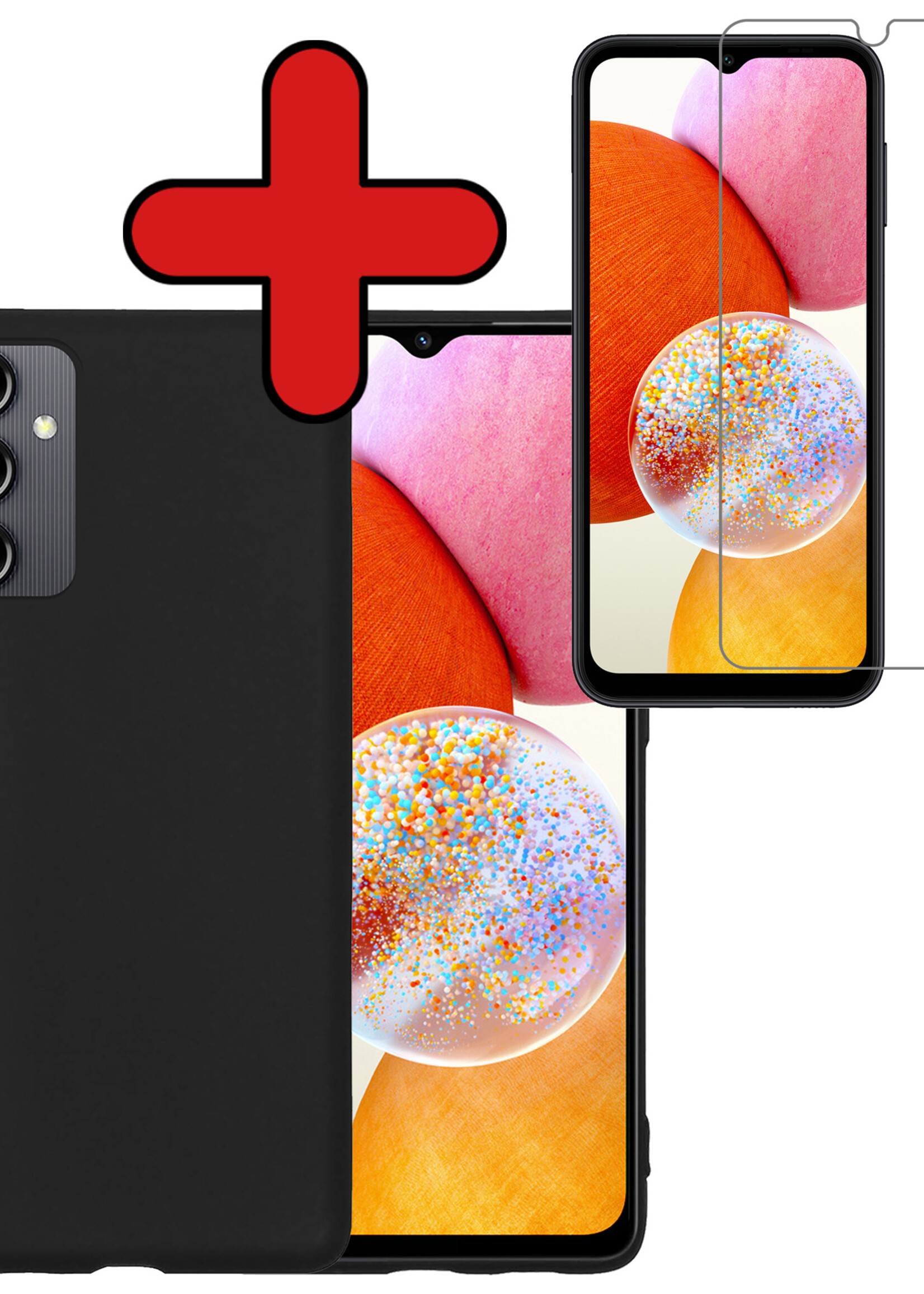 BTH Hoesje Geschikt voor Samsung A14 Hoesje Siliconen Case Hoes Met Screenprotector - Hoes Geschikt voor Samsung Galaxy A14 Hoes Cover Case - Zwart