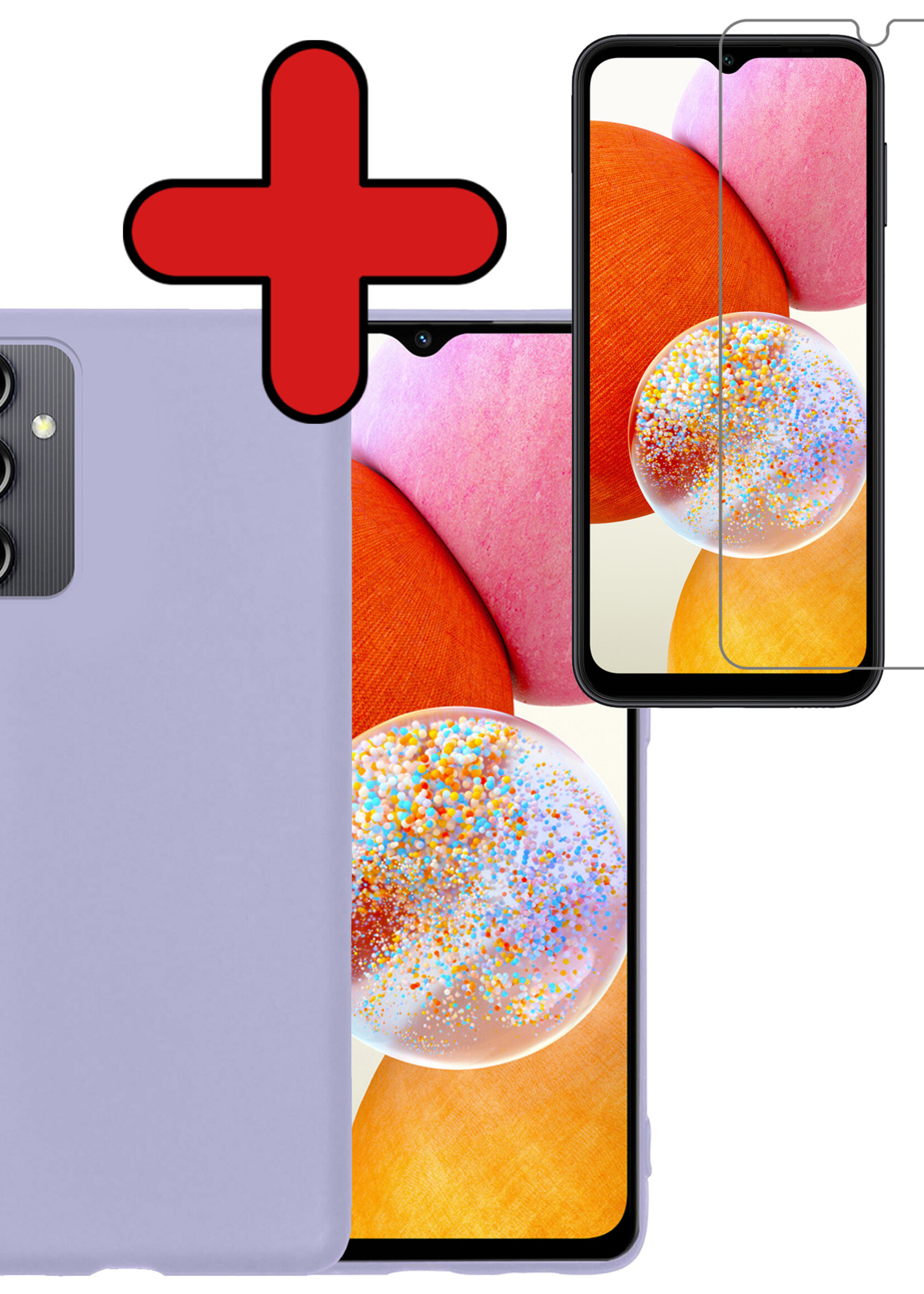 BTH Hoesje Geschikt voor Samsung A14 Hoesje Siliconen Case Hoes Met Screenprotector - Hoes Geschikt voor Samsung Galaxy A14 Hoes Cover Case - Lila