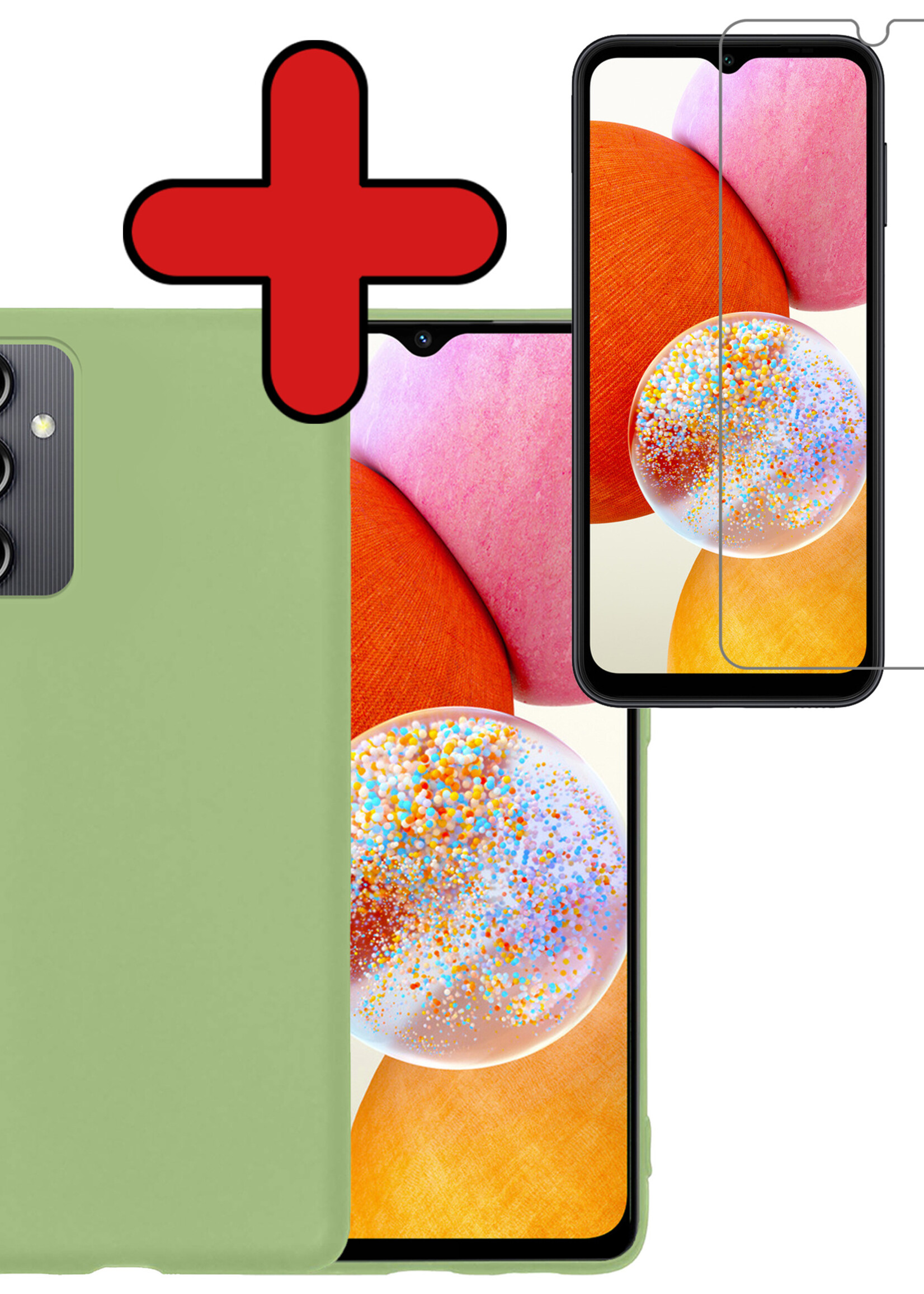 BTH Hoesje Geschikt voor Samsung A14 Hoesje Siliconen Case Hoes Met Screenprotector - Hoes Geschikt voor Samsung Galaxy A14 Hoes Cover Case - Groen