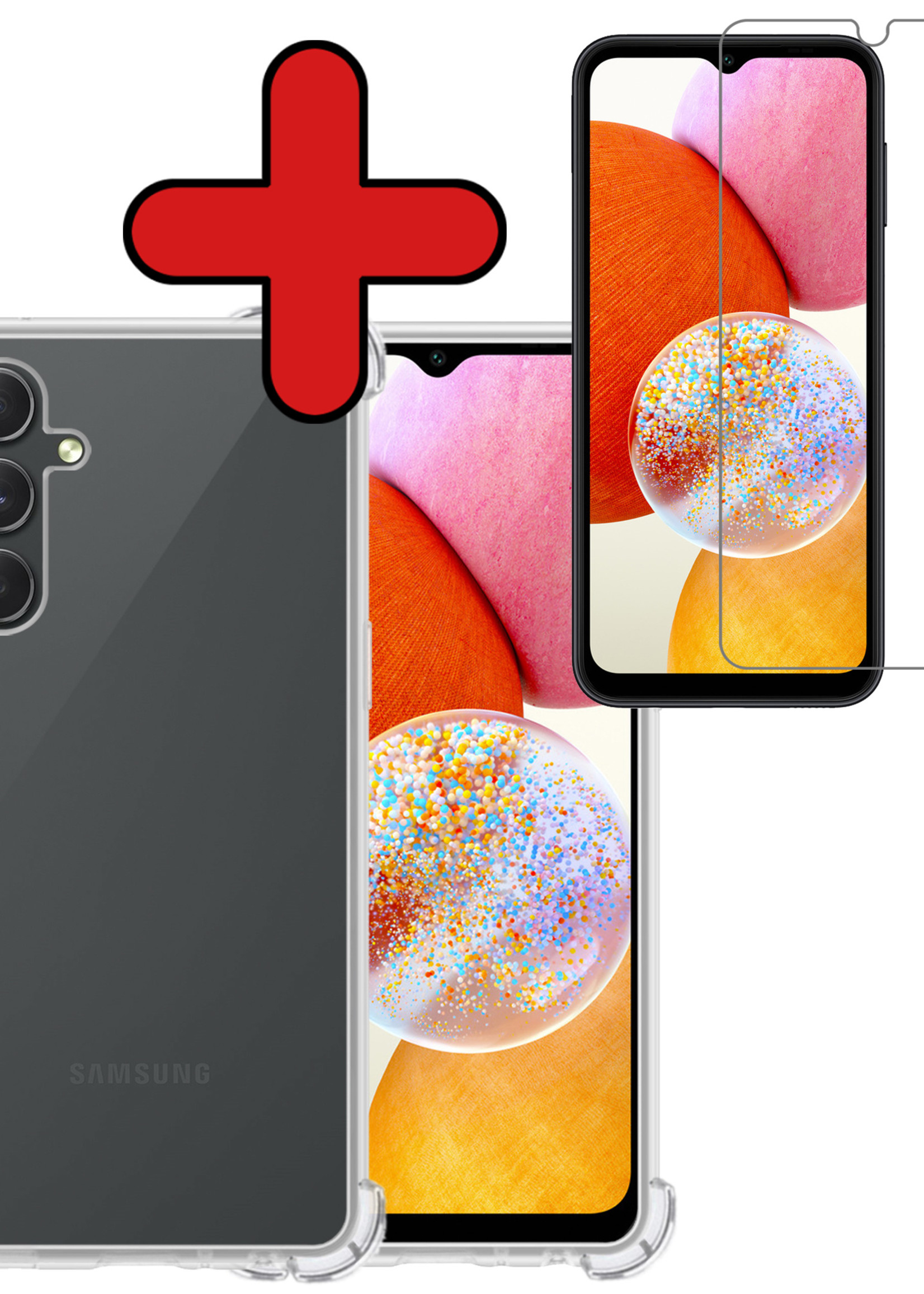 BTH Hoesje Geschikt voor Samsung A14 Hoesje Siliconen Shock Proof Case Hoes Met Screenprotector - Hoes Geschikt voor Samsung Galaxy A14 Hoes Cover Case Shockproof - Transparant