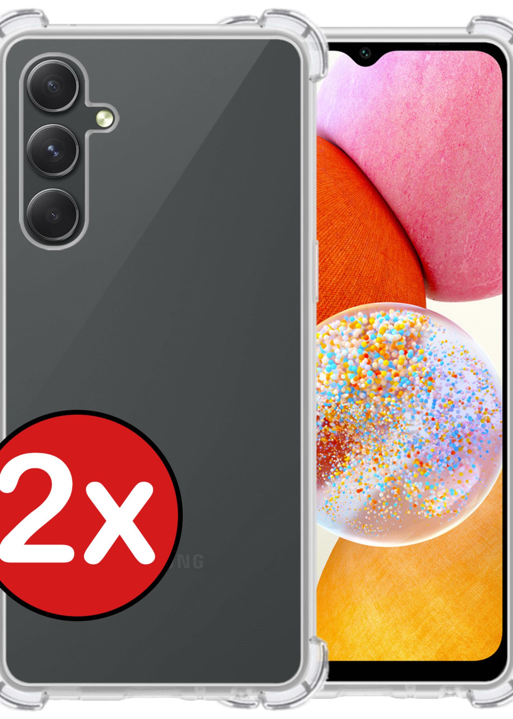 BTH Hoesje Geschikt voor Samsung A14 Hoesje Siliconen Shock Proof Case Hoes - Hoes Geschikt voor Samsung Galaxy A14 Hoes Cover Case Shockproof - Transparant - 2 PACK