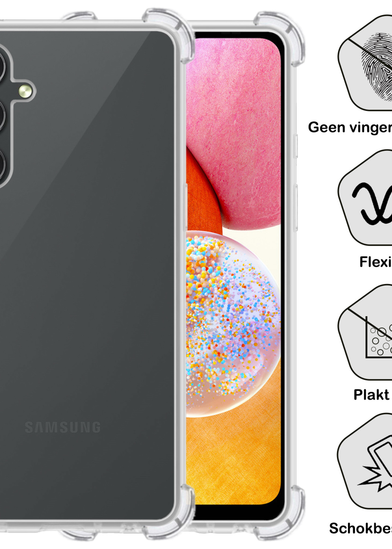 BTH Hoesje Geschikt voor Samsung A14 Hoesje Siliconen Shock Proof Case Hoes Met Screenprotector - Hoes Geschikt voor Samsung Galaxy A14 Hoes Cover Case Shockproof - Transparant