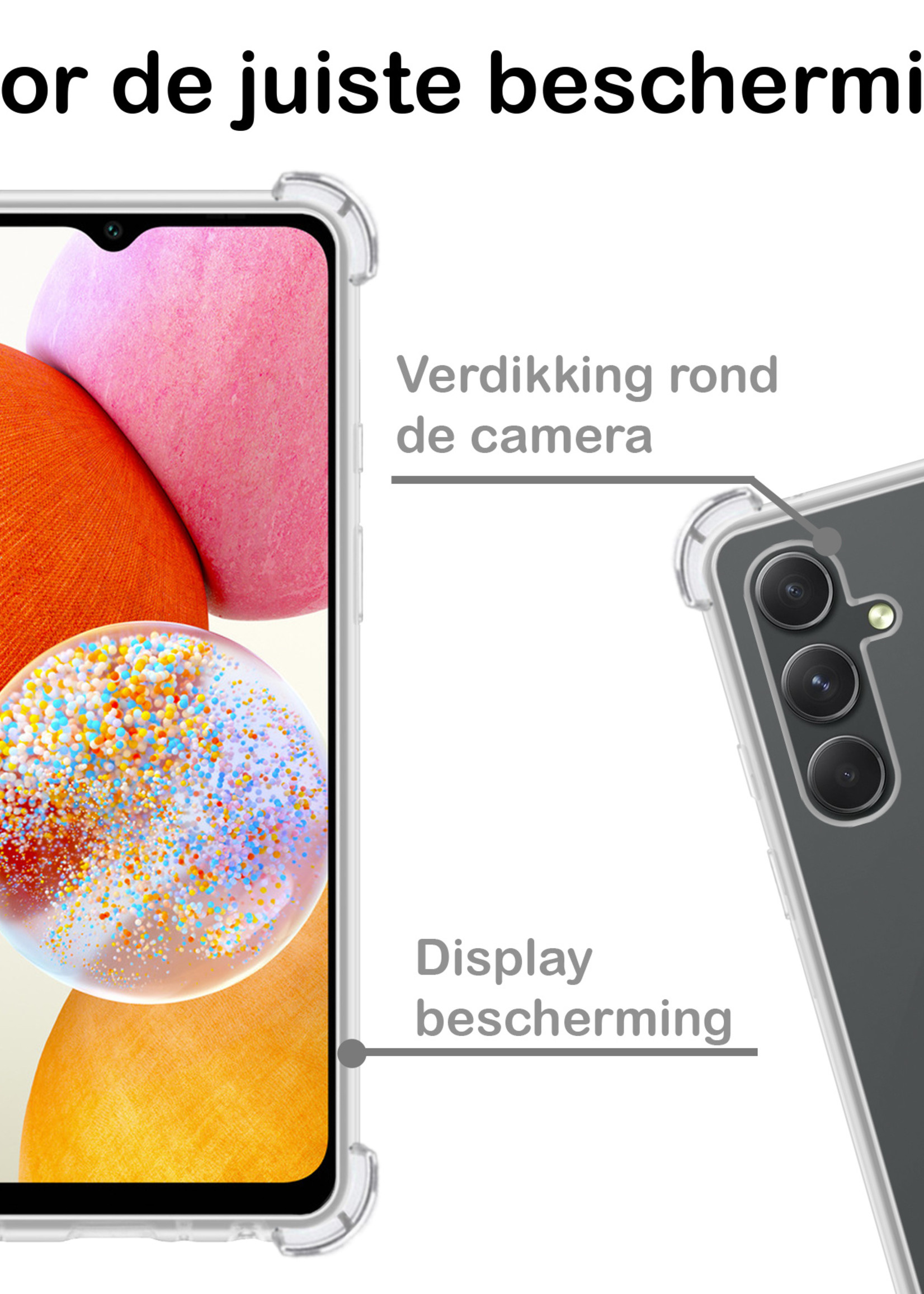 BTH Hoesje Geschikt voor Samsung A14 Hoesje Siliconen Shock Proof Case Hoes Met Screenprotector - Hoes Geschikt voor Samsung Galaxy A14 Hoes Cover Case Shockproof - Transparant