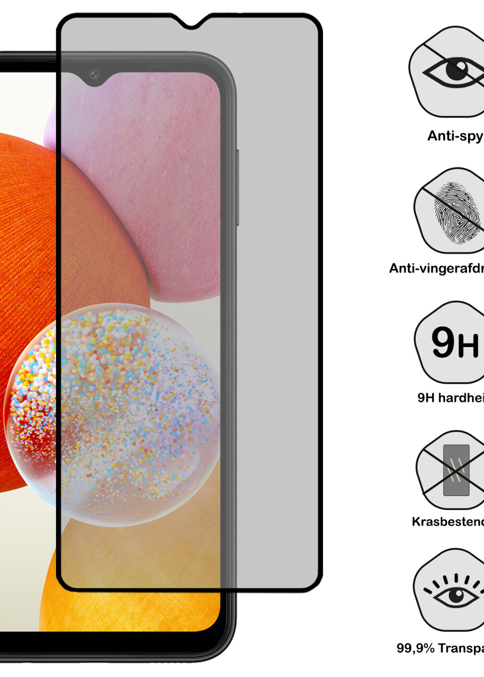 BTH Screenprotector Geschikt voor Samsung A14 Screenprotector Privacy Glas Gehard Full Cover - Screenprotector Geschikt voor Samsung Galaxy A14 Screenprotector Privacy Tempered Glass - 2 PACK