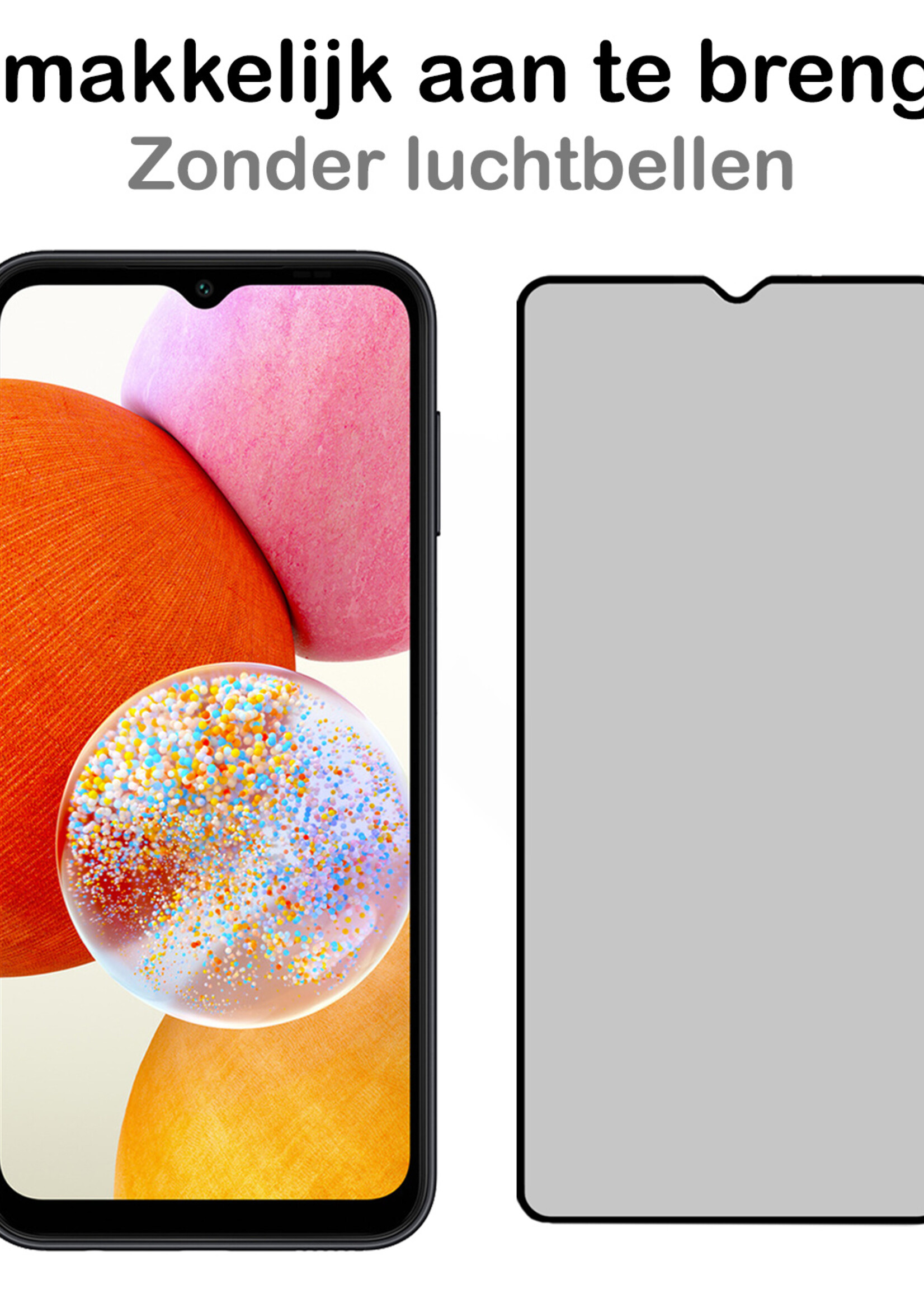 BTH Screenprotector Geschikt voor Samsung A14 Screenprotector Privacy Glas Gehard Full Cover - Screenprotector Geschikt voor Samsung Galaxy A14 Screenprotector Privacy Tempered Glass - 2 PACK