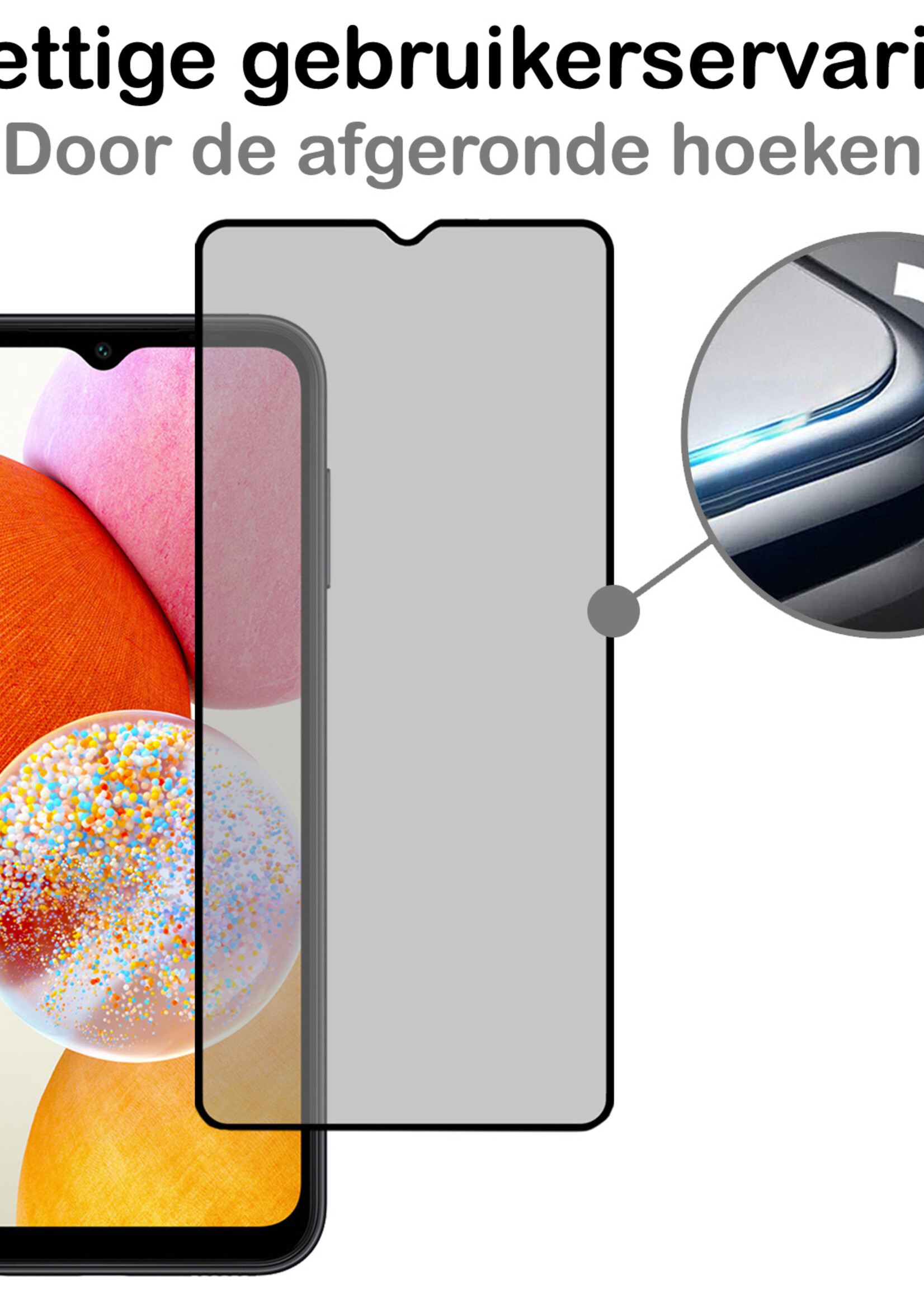 BTH Screenprotector Geschikt voor Samsung A14 Screenprotector Privacy Glas Gehard Full Cover - Screenprotector Geschikt voor Samsung Galaxy A14 Screenprotector Privacy Tempered Glass - 2 PACK