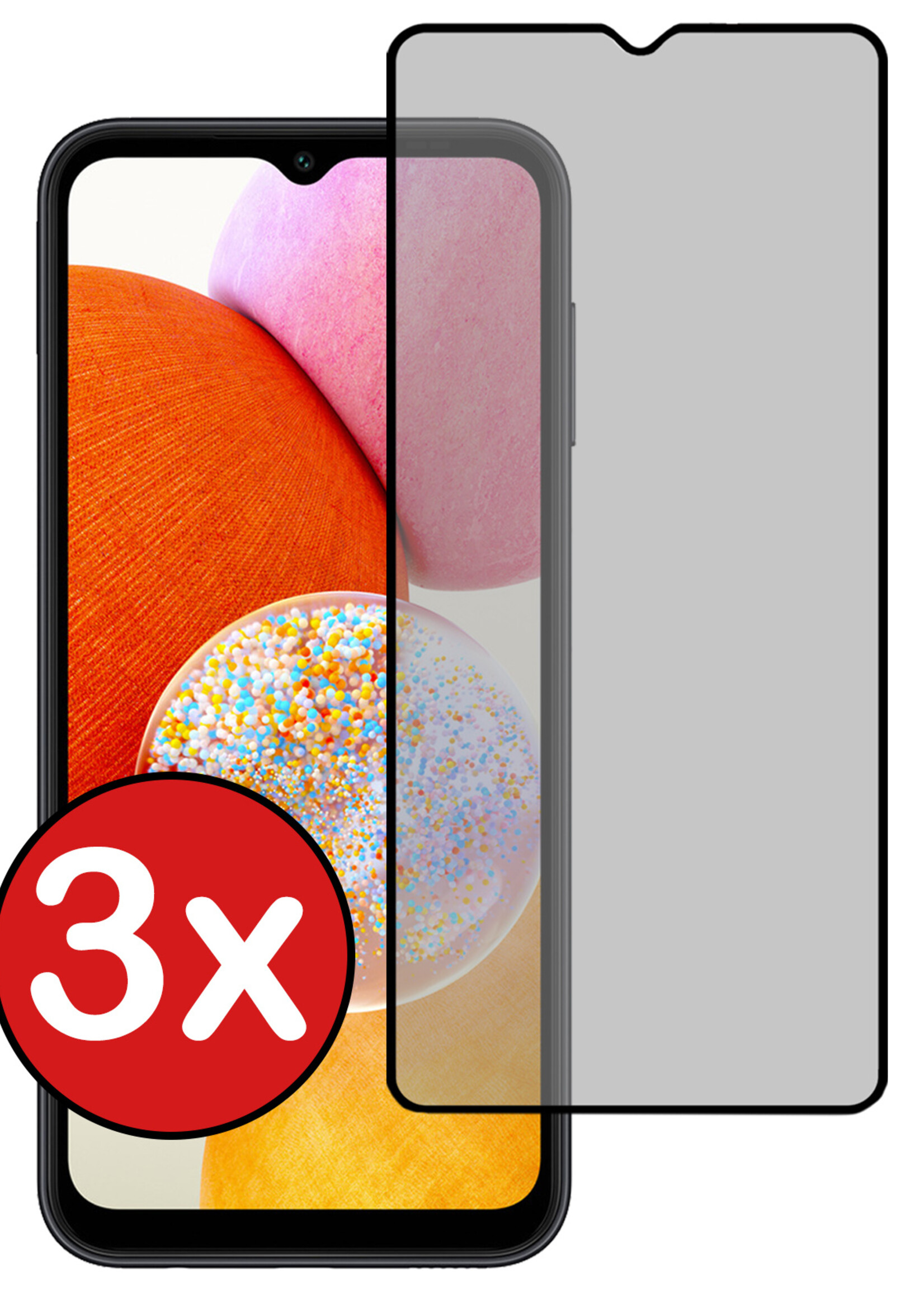 BTH Screenprotector Geschikt voor Samsung A14 Screenprotector Privacy Glas Gehard Full Cover - Screenprotector Geschikt voor Samsung Galaxy A14 Screenprotector Privacy Tempered Glass - 3 PACK