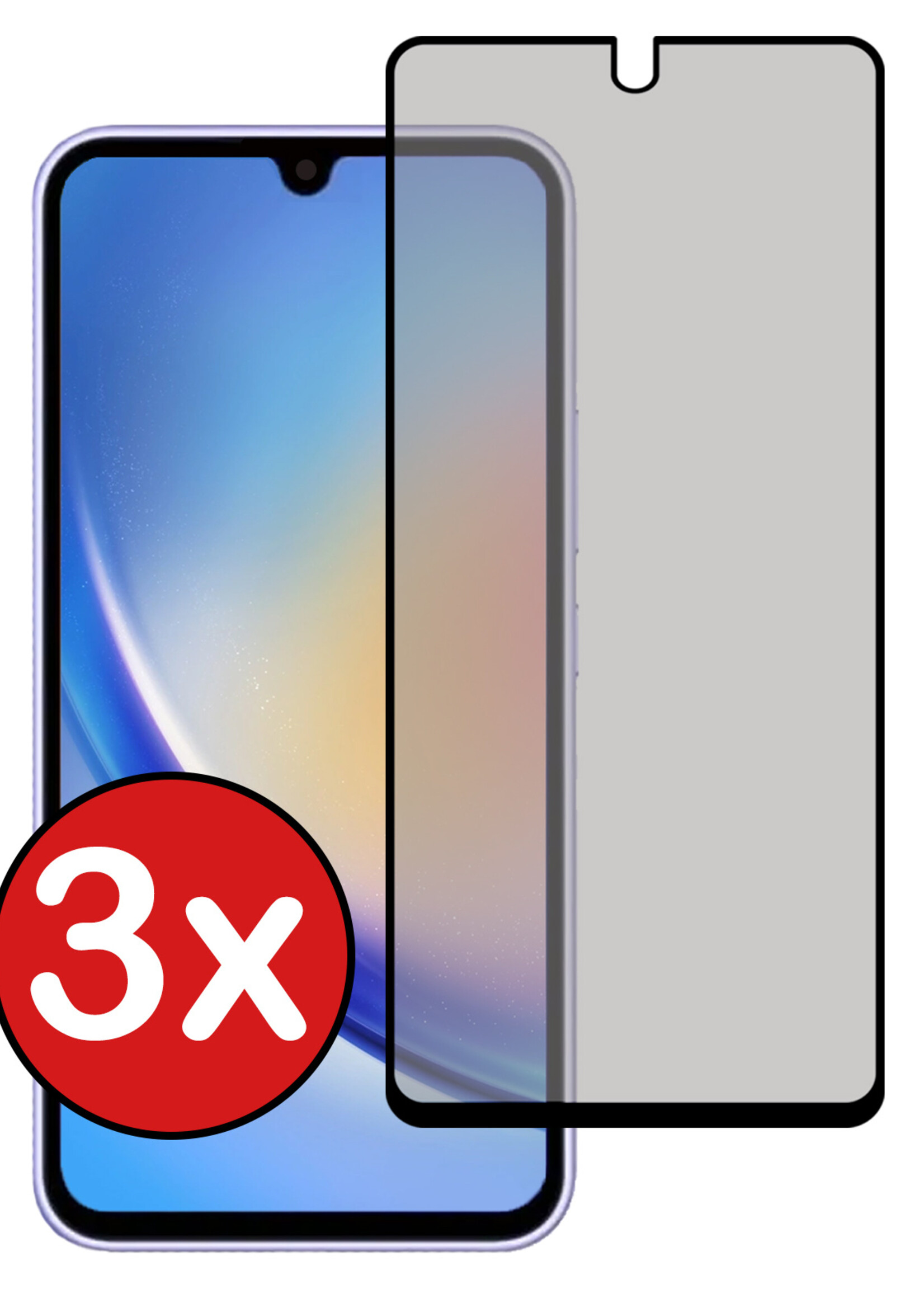 BTH Screenprotector Geschikt voor Samsung A34 Screenprotector Privacy Glas Gehard Full Cover - Screenprotector Geschikt voor Samsung Galaxy A34 Screenprotector Privacy Tempered Glass - 3 PACK