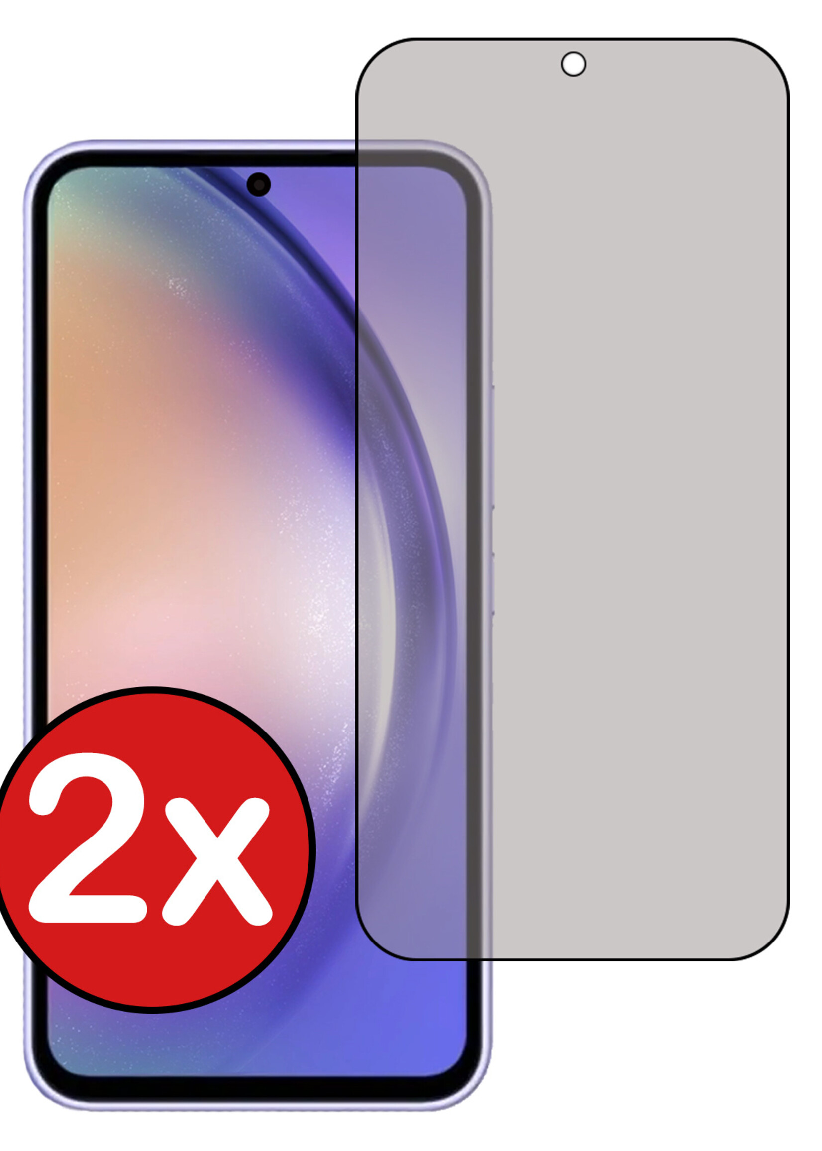 BTH Screenprotector Geschikt voor Samsung A54 Screenprotector Privacy Glas Gehard Full Cover - Screenprotector Geschikt voor Samsung Galaxy A54 Screenprotector Privacy Tempered Glass - 2 PACK