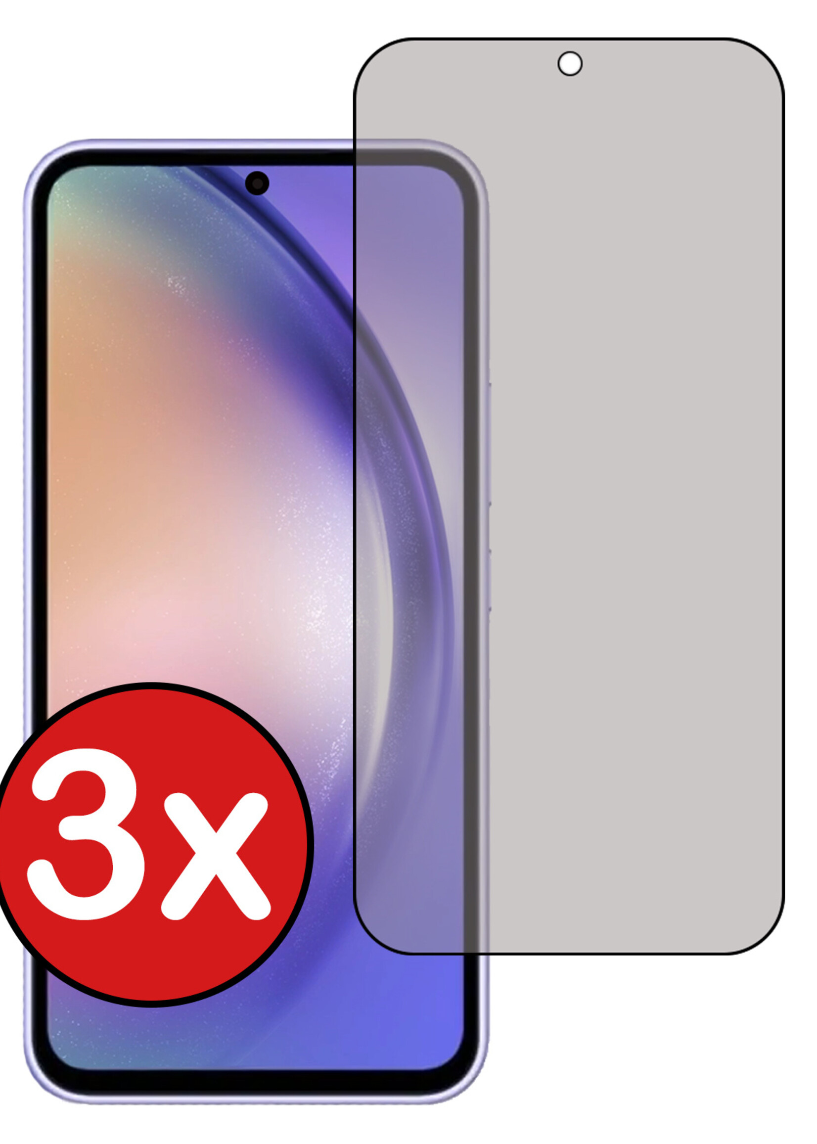 BTH Screenprotector Geschikt voor Samsung A54 Screenprotector Privacy Glas Gehard Full Cover - Screenprotector Geschikt voor Samsung Galaxy A54 Screenprotector Privacy Tempered Glass - 3 PACK