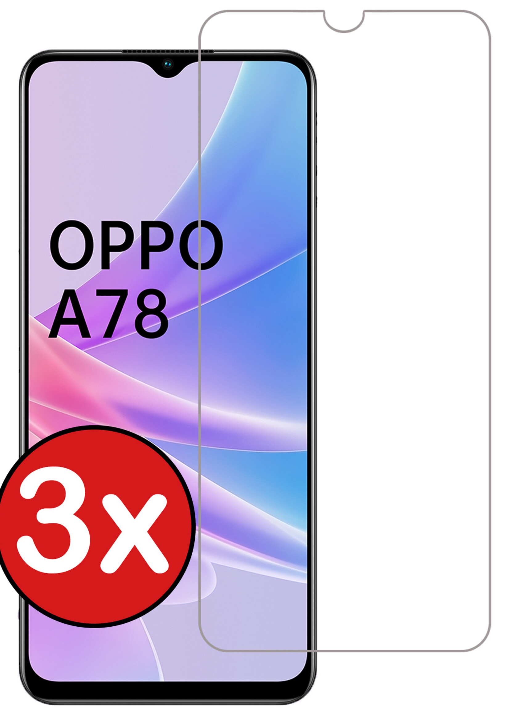 BTH Screenprotector Geschikt voor OPPO A78 5G Screenprotector Glas Gehard Tempered Glass - Screenprotector Geschikt voor OPPO A78 Screen Protector Screen Cover - 3 PACK