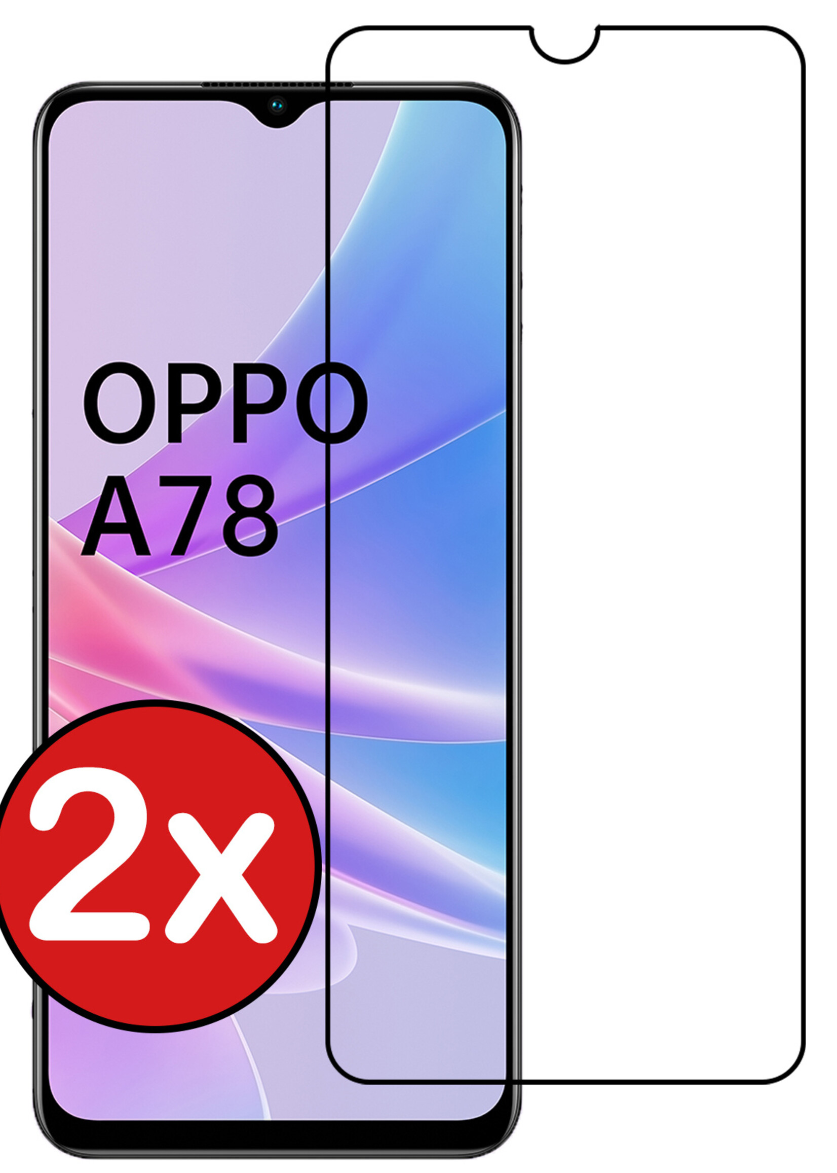 BTH Screenprotector Geschikt voor OPPO A78 5G Screenprotector Glas Gehard Tempered Glass Full Cover - Screenprotector Geschikt voor OPPO A78 Screen Protector Screen Cover - 2 PACK