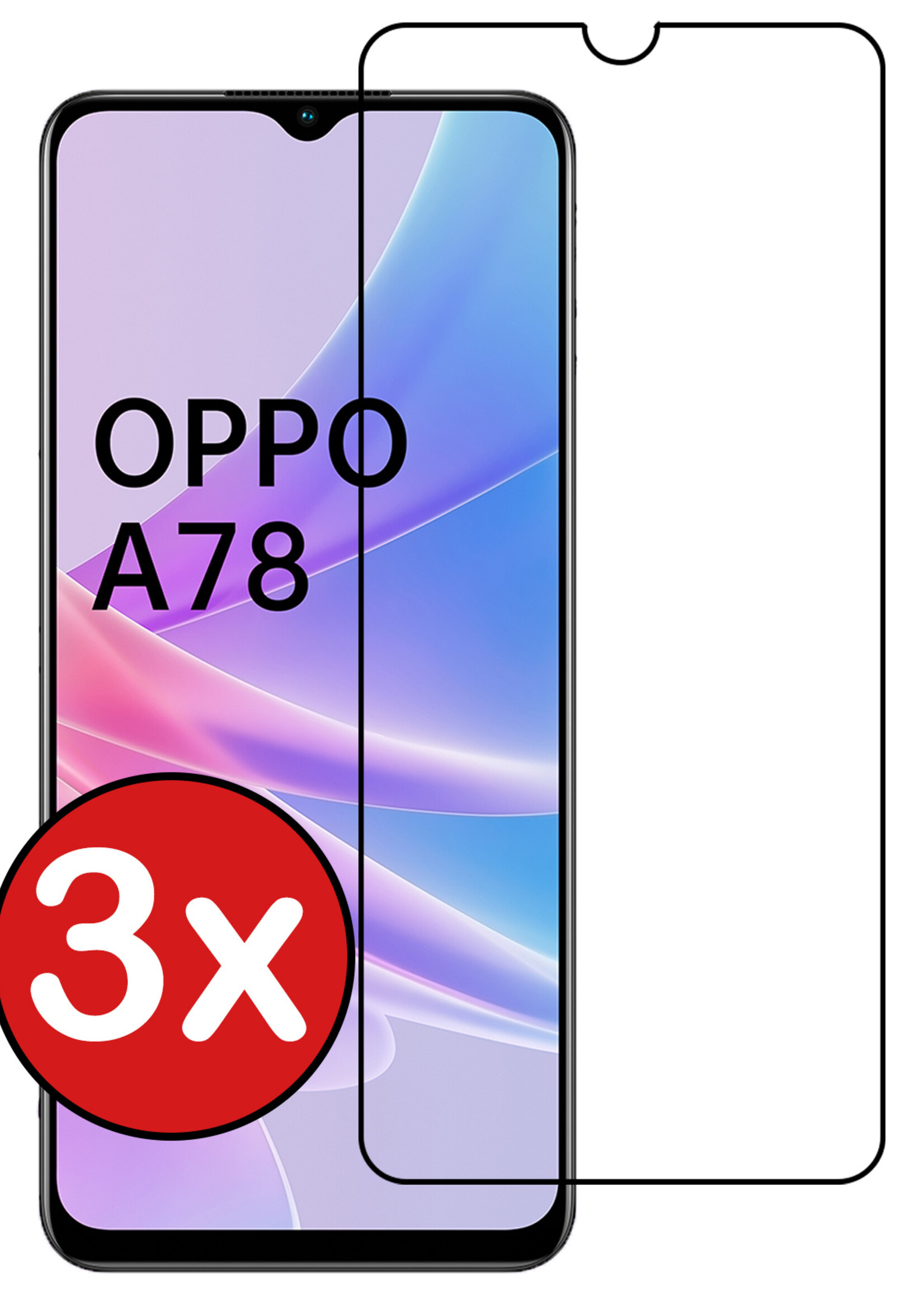 BTH Screenprotector Geschikt voor OPPO A78 5G Screenprotector Glas Gehard Tempered Glass Full Cover - Screenprotector Geschikt voor OPPO A78 Screen Protector Screen Cover - 3 PACK