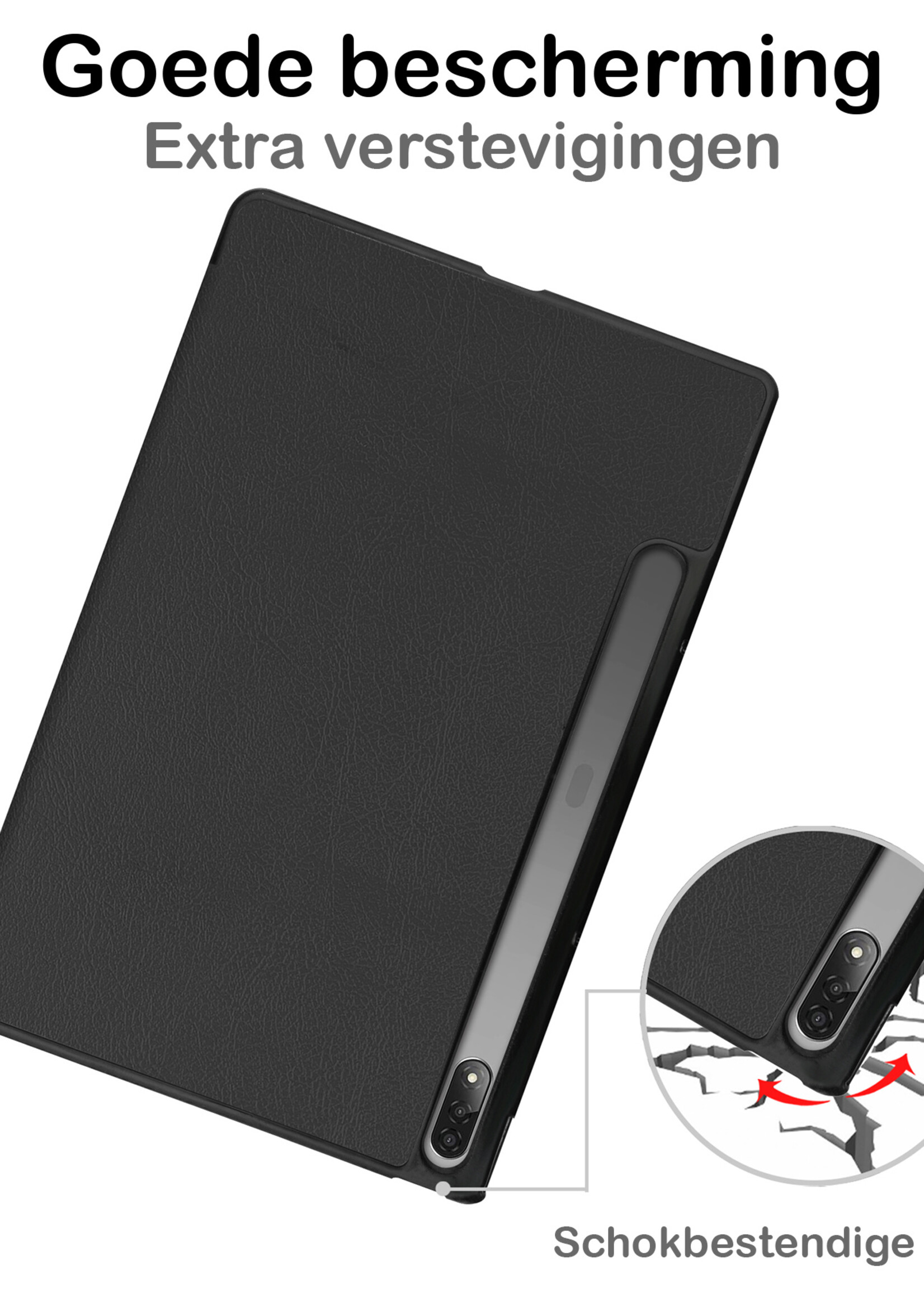 BTH Hoes Geschikt voor Lenovo Tab P12 Pro Hoes Book Case Hoesje Trifold Cover Met Screenprotector - Hoesje Geschikt voor Lenovo Tab P12 Pro Hoesje Bookcase - Zwart