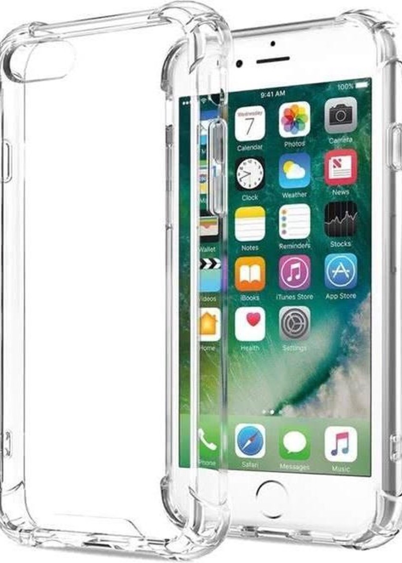 BTH Hoesje Geschikt voor iPhone 7/8 Hoesje Siliconen Shock Proof Case Hoes - Hoes Geschikt voor iPhone 7/8 Hoes Cover Case Shockproof - Transparant