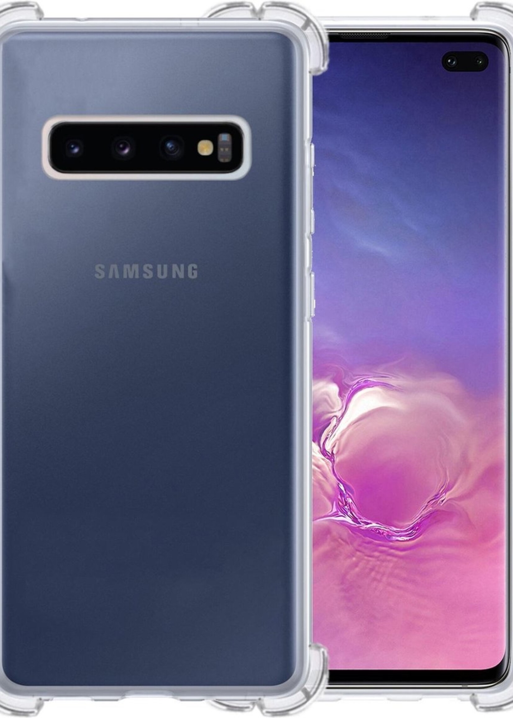 BTH Hoesje Geschikt voor Samsung S10 Plus Hoesje Siliconen Shock Proof Case Hoes - Hoes Geschikt voor Samsung Galaxy S10 Plus Hoes Cover Case Shockproof - Transparant