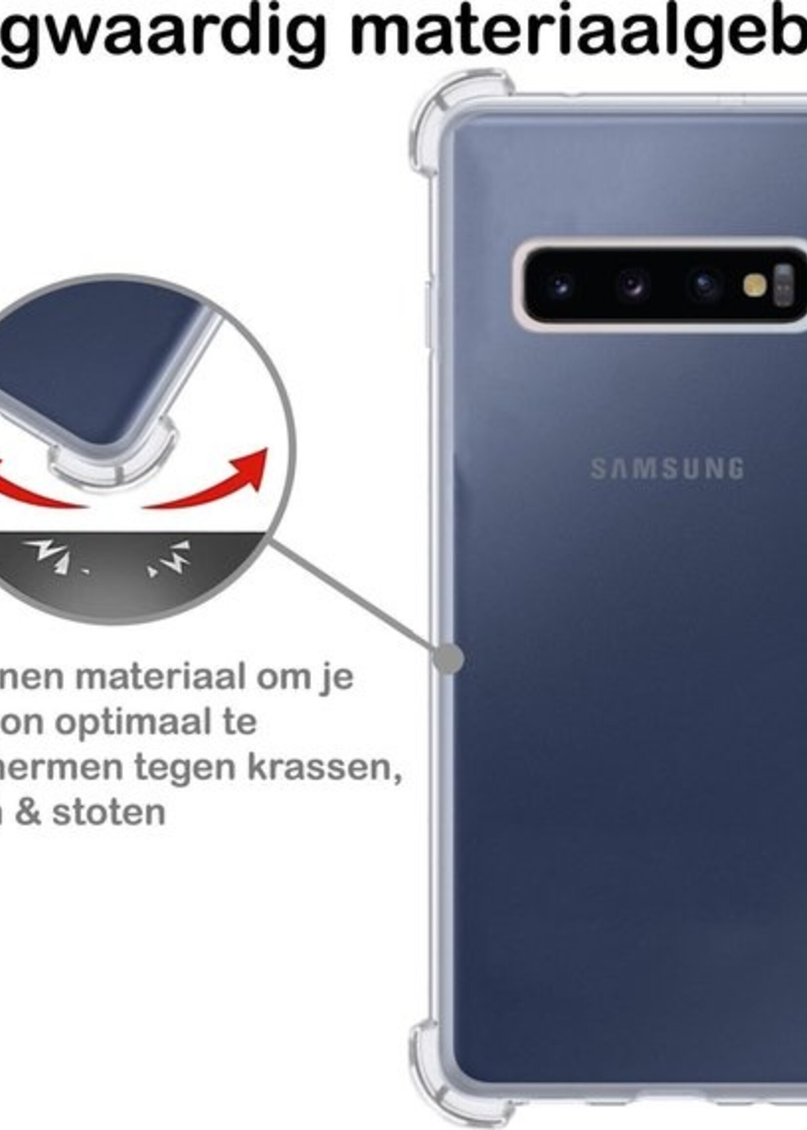 BTH Hoesje Geschikt voor Samsung S10 Plus Hoesje Siliconen Shock Proof Case Hoes - Hoes Geschikt voor Samsung Galaxy S10 Plus Hoes Cover Case Shockproof - Transparant