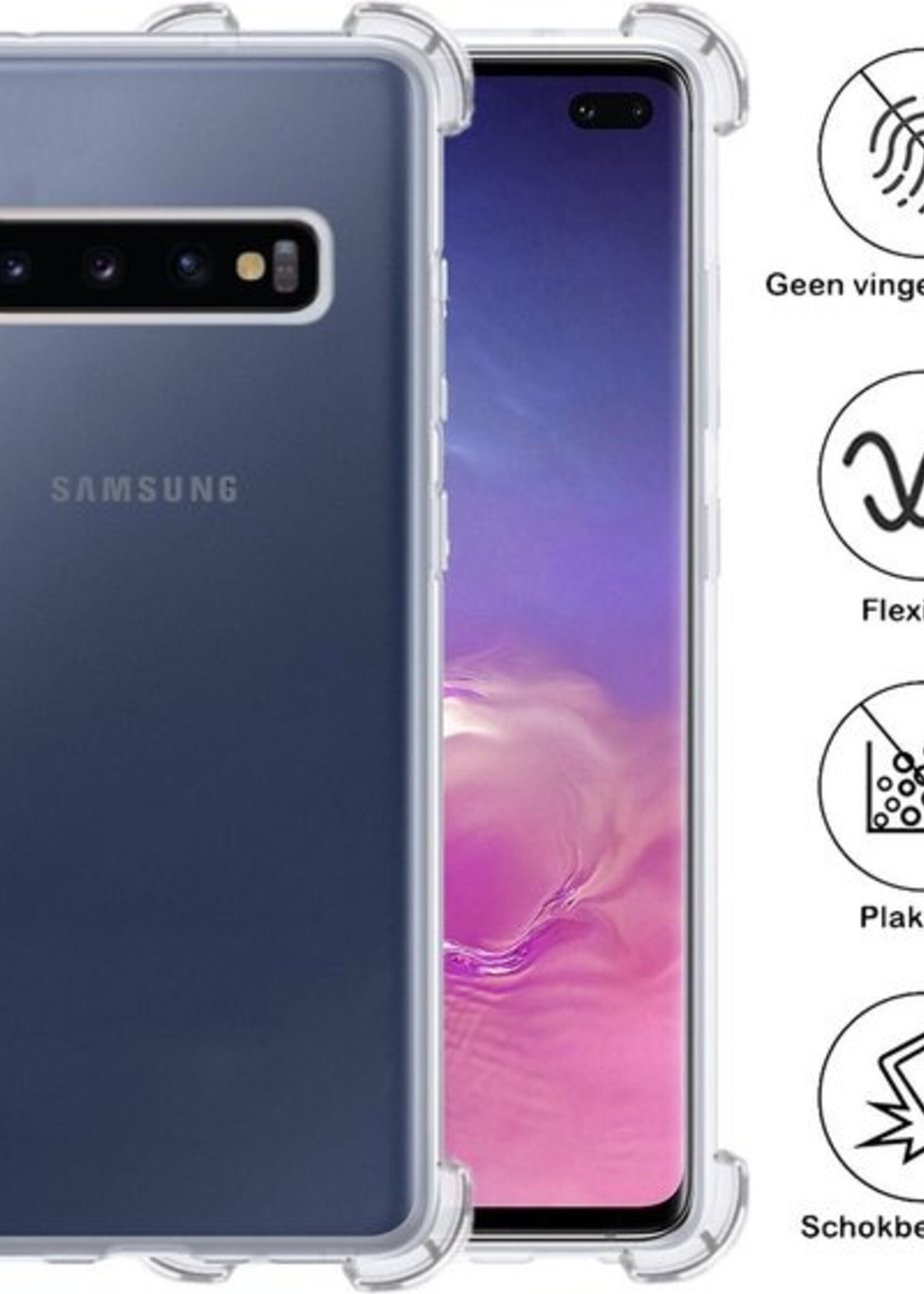 BTH Hoesje Geschikt voor Samsung S10 Plus Hoesje Siliconen Shock Proof Case Hoes - Hoes Geschikt voor Samsung Galaxy S10 Plus Hoes Cover Case Shockproof - Transparant