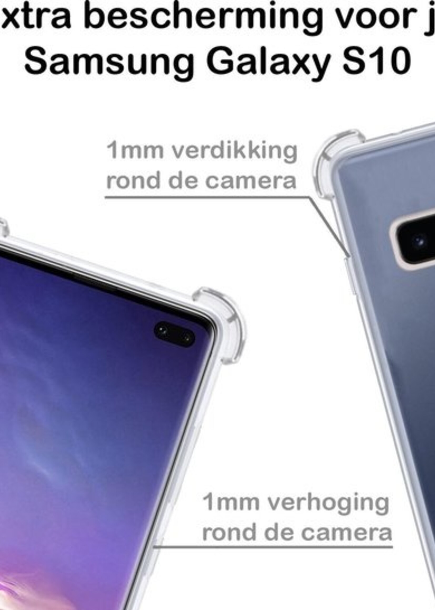 BTH Hoesje Geschikt voor Samsung S10 Plus Hoesje Siliconen Shock Proof Case Hoes - Hoes Geschikt voor Samsung Galaxy S10 Plus Hoes Cover Case Shockproof - Transparant