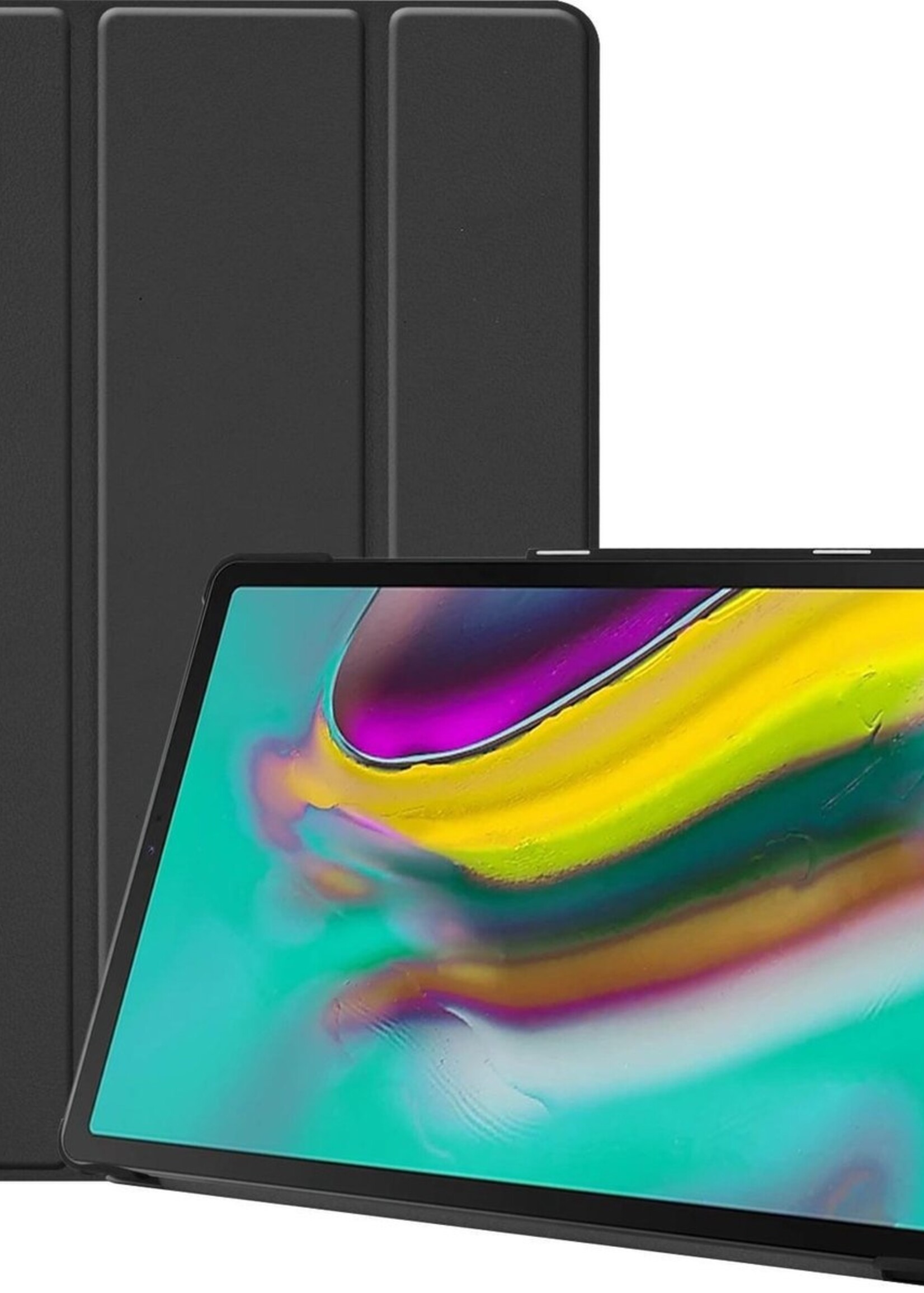 BTH Hoes Geschikt voor Samsung Galaxy Tab S5e Hoes Book Case Hoesje Trifold Cover - Hoesje Geschikt voor Samsung Tab S5e Hoesje Bookcase - Zwart