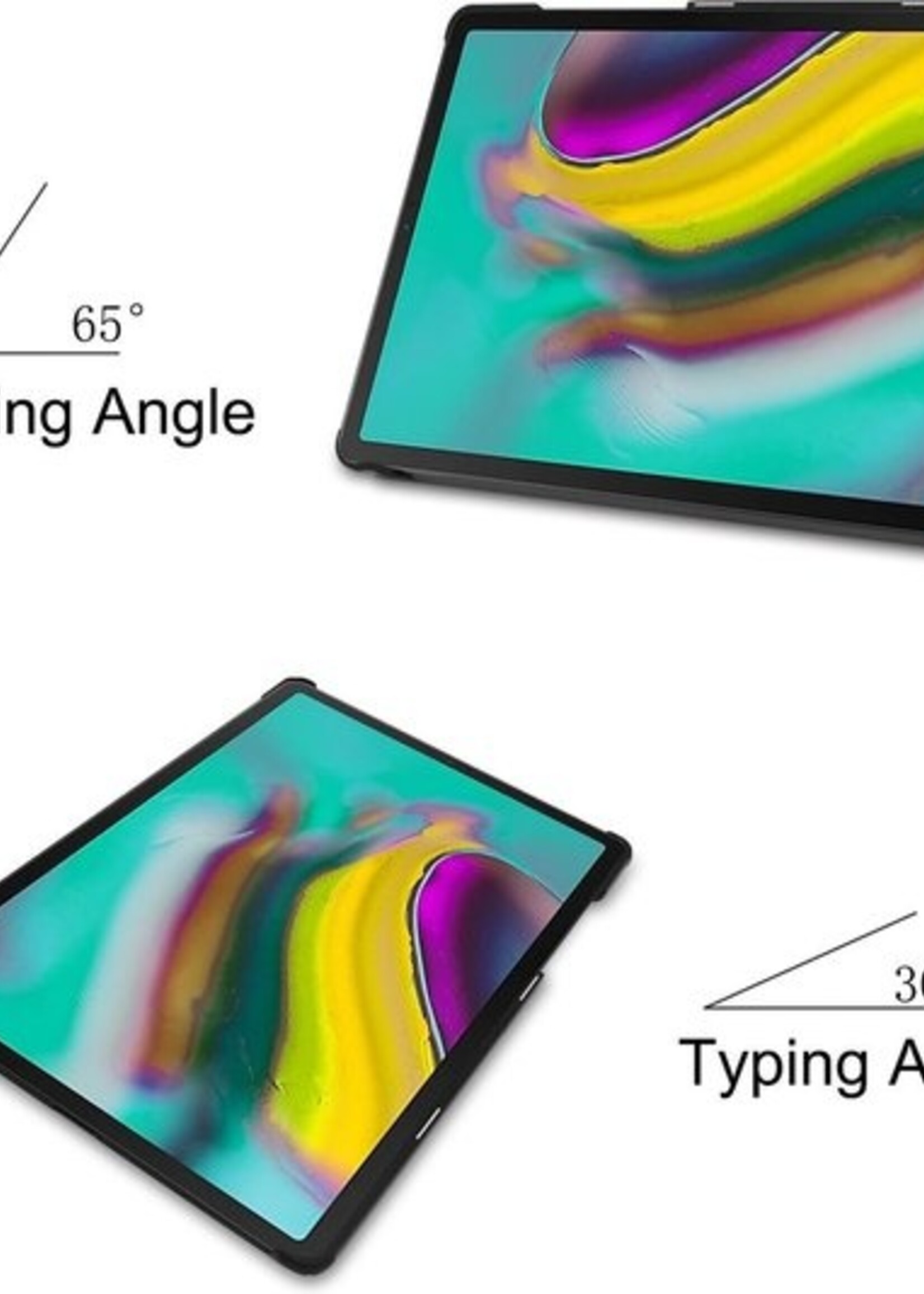 BTH Hoes Geschikt voor Samsung Galaxy Tab S5e Hoes Book Case Hoesje Trifold Cover - Hoesje Geschikt voor Samsung Tab S5e Hoesje Bookcase - Zwart