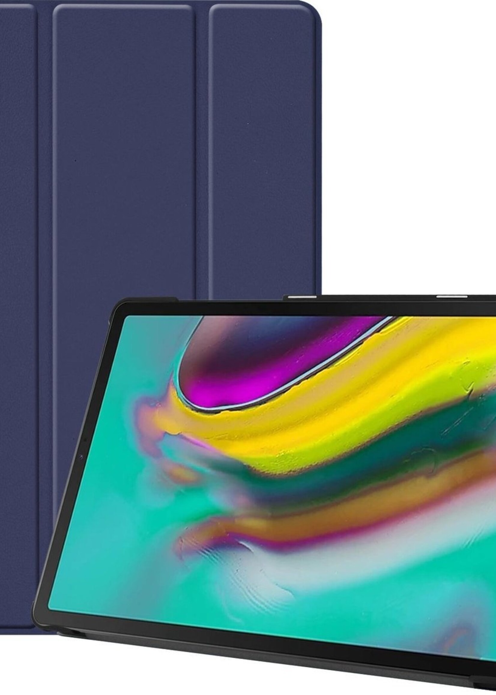 BTH Hoes Geschikt voor Samsung Galaxy Tab S5e Hoes Book Case Hoesje Trifold Cover - Hoesje Geschikt voor Samsung Tab S5e Hoesje Bookcase - Blauw