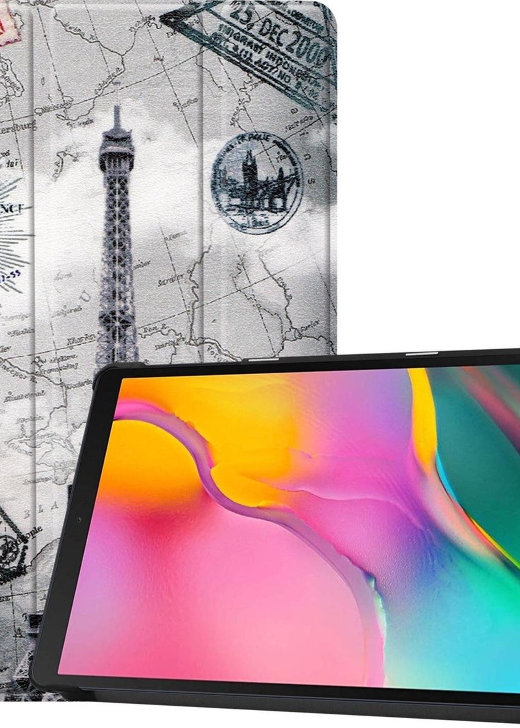 BTH Hoes Geschikt voor Samsung Galaxy Tab A 10.1 2019 Hoes Book Case Hoesje Trifold Cover - Hoesje Geschikt voor Samsung Tab A 10.1 2019 Hoesje Bookcase - Eiffeltoren