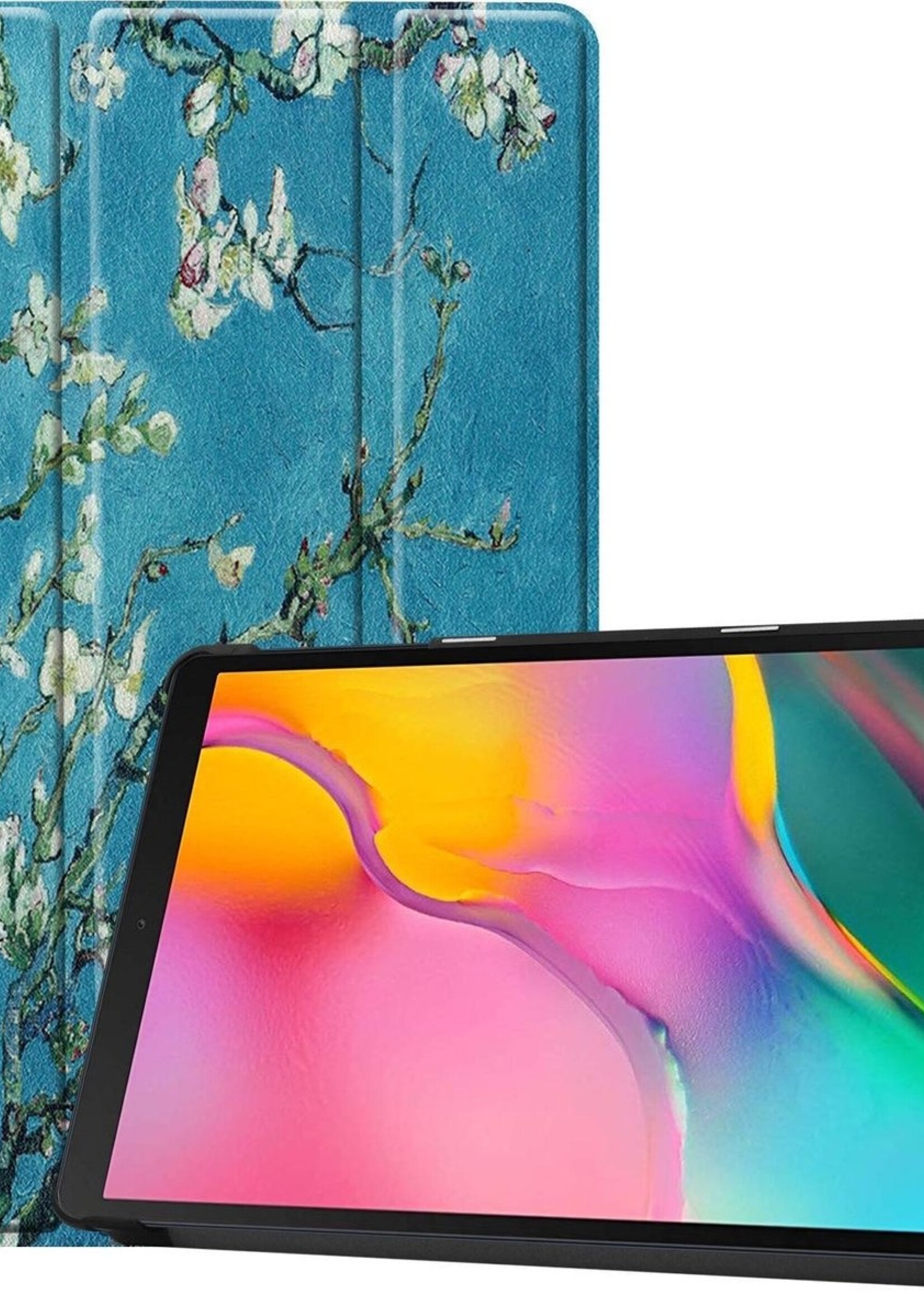 BTH Hoes Geschikt voor Samsung Galaxy Tab A 10.1 2019 Hoes Book Case Hoesje Trifold Cover - Hoesje Geschikt voor Samsung Tab A 10.1 2019 Hoesje Bookcase - Bloesem