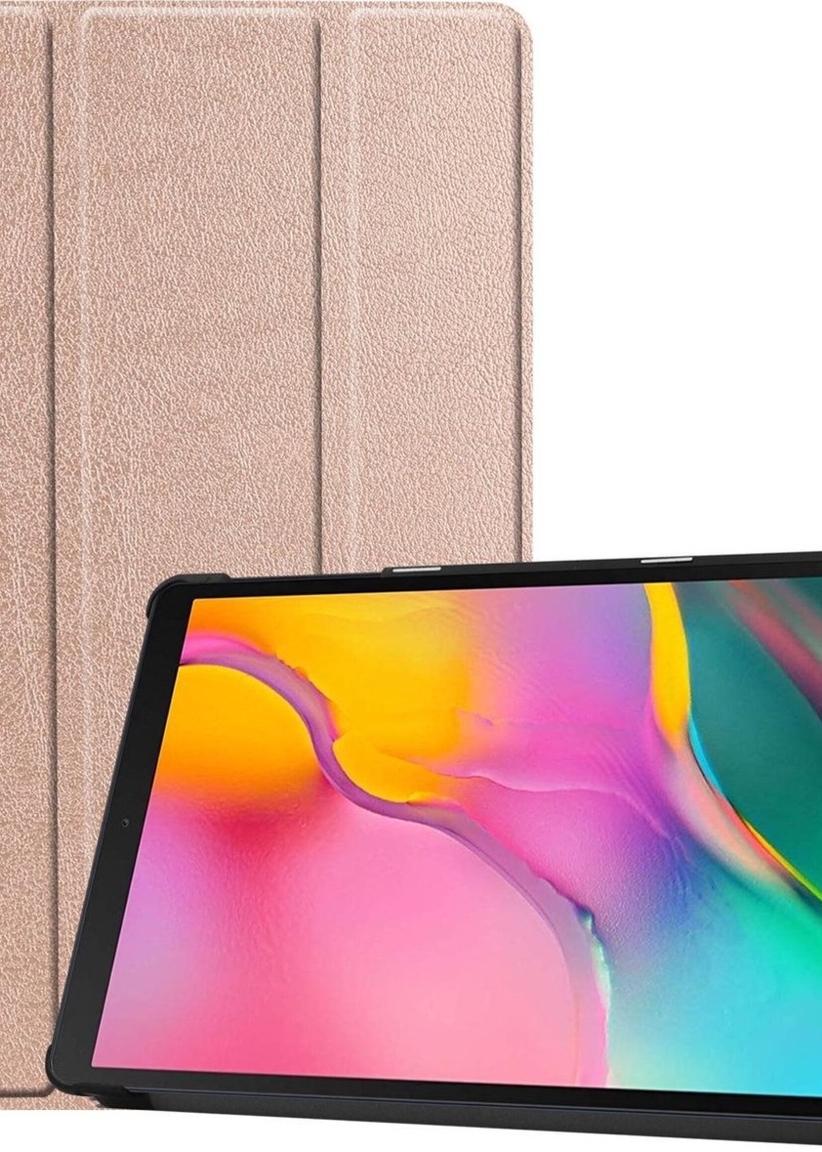 BTH Hoes Geschikt voor Samsung Galaxy Tab A 10.1 2019 Hoes Book Case Hoesje Trifold Cover - Hoesje Geschikt voor Samsung Tab A 10.1 2019 Hoesje Bookcase - Rosé goud