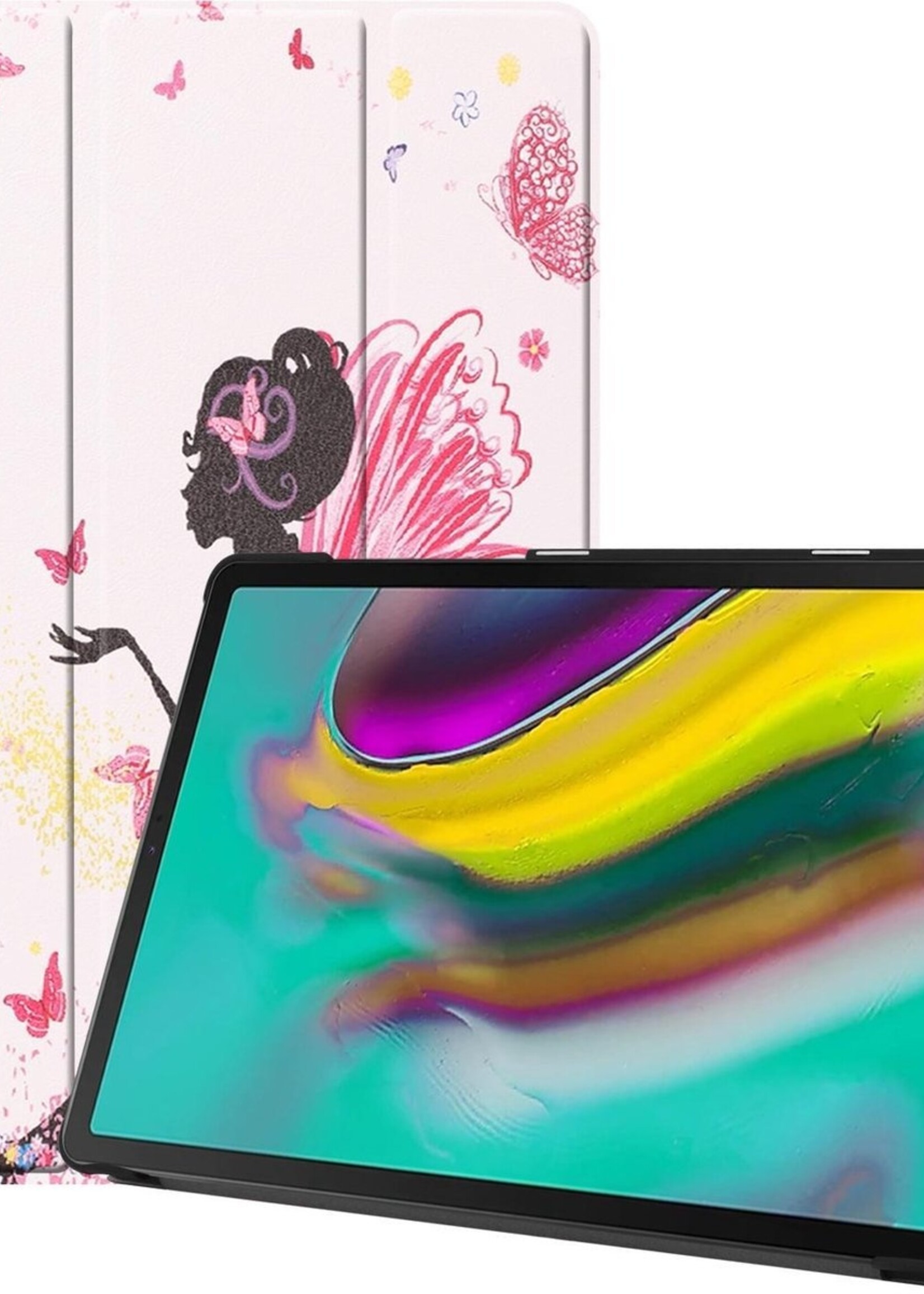 BTH Hoes Geschikt voor Samsung Galaxy Tab S5e Hoes Book Case Hoesje Trifold Cover - Hoesje Geschikt voor Samsung Tab S5e Hoesje Bookcase - Elfje