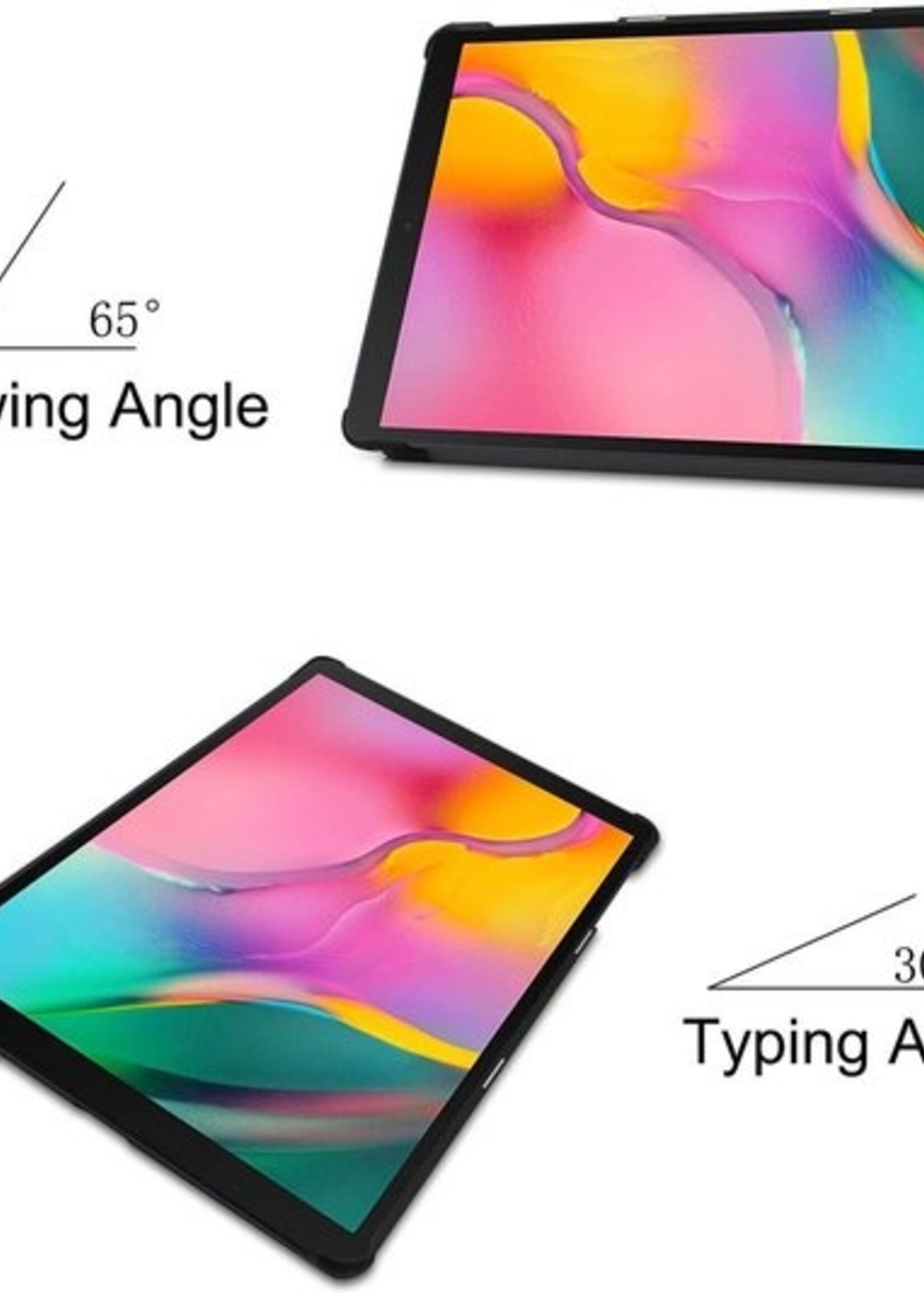 BTH Hoes Geschikt voor Samsung Galaxy Tab A 10.1 2019 Hoes Book Case Hoesje Trifold Cover Met Screenprotector - Hoesje Geschikt voor Samsung Tab A 10.1 2019 Hoesje Bookcase - Donkerrood