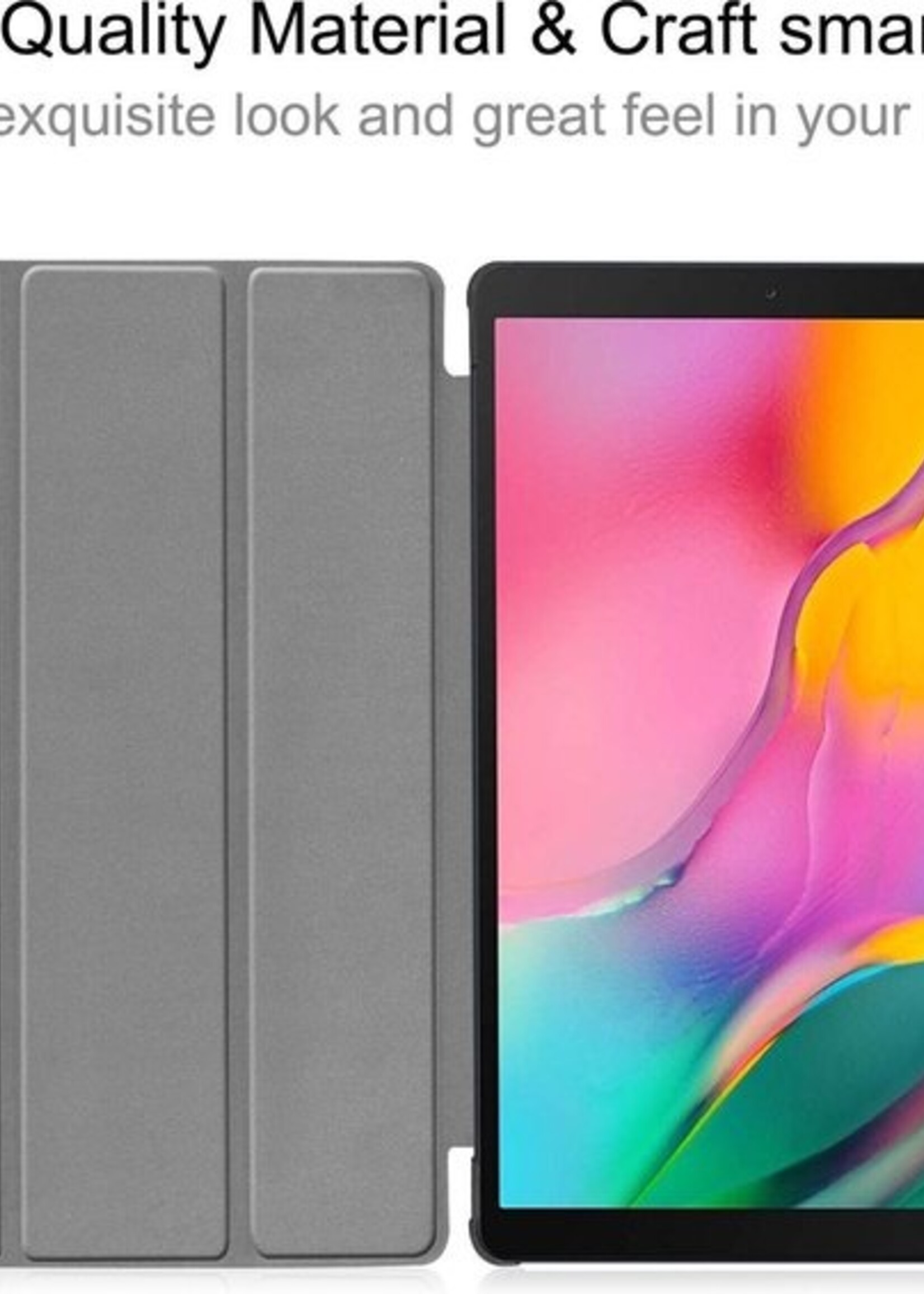 BTH Hoes Geschikt voor Samsung Galaxy Tab A 10.1 2019 Hoes Book Case Hoesje Trifold Cover Met Screenprotector - Hoesje Geschikt voor Samsung Tab A 10.1 2019 Hoesje Bookcase - Donkerrood