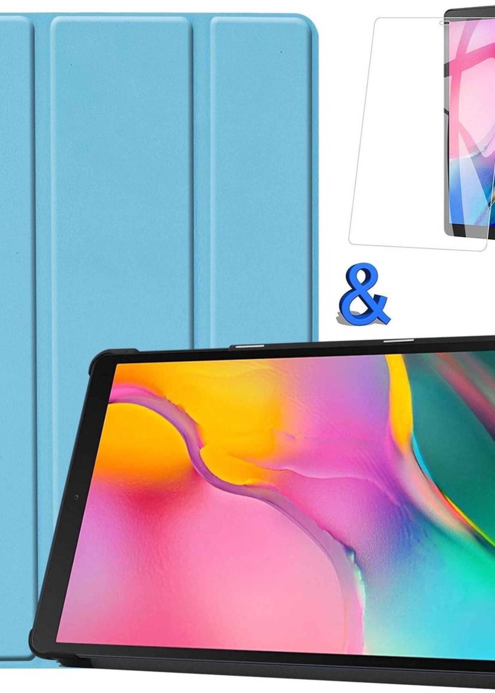 BTH Hoes Geschikt voor Samsung Galaxy Tab A 10.1 2019 Hoes Book Case Hoesje Trifold Cover Met Screenprotector - Hoesje Geschikt voor Samsung Tab A 10.1 2019 Hoesje Bookcase - Lichtblauw