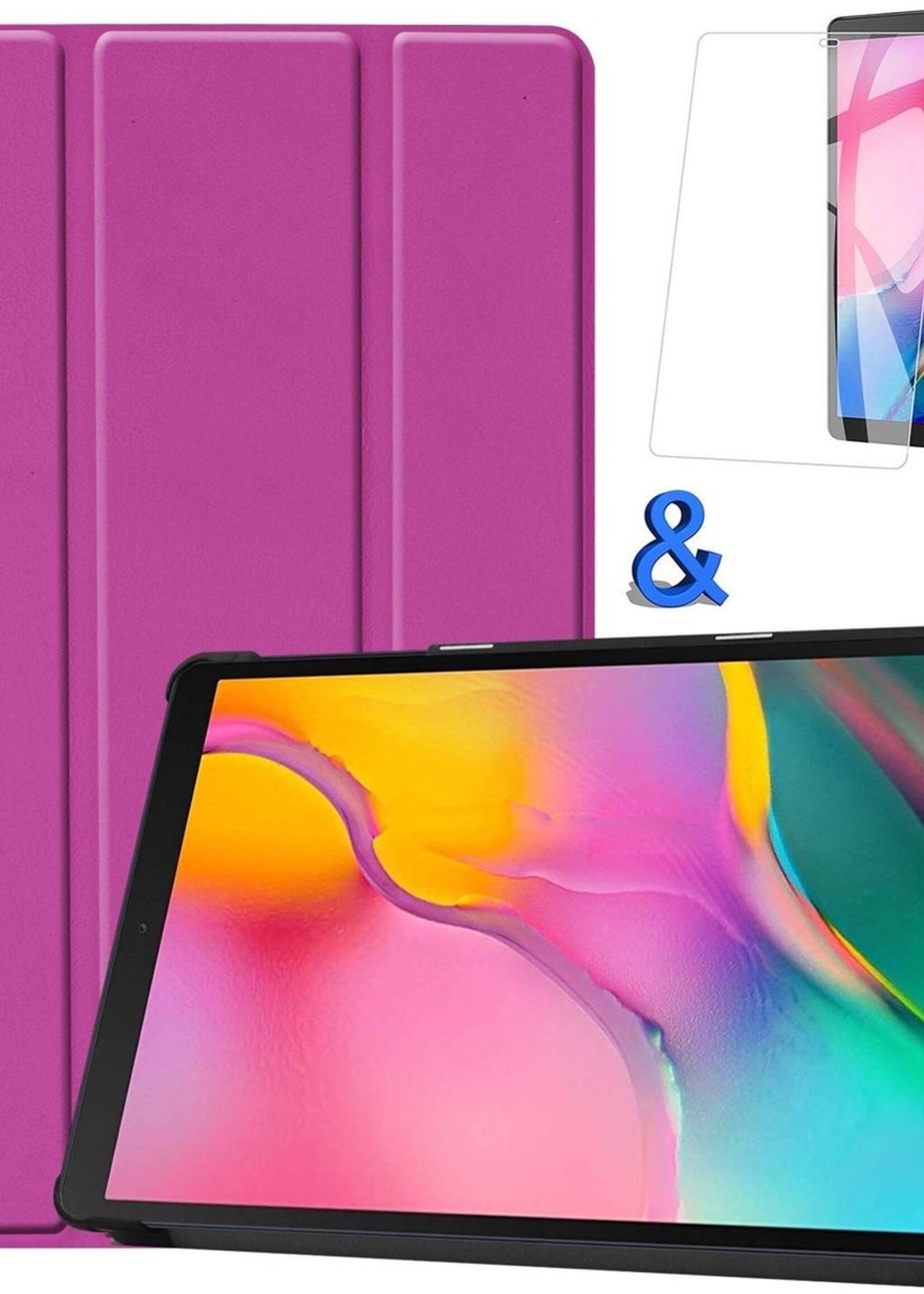 BTH Hoes Geschikt voor Samsung Galaxy Tab A 10.1 2019 Hoes Book Case Hoesje Trifold Cover Met Screenprotector - Hoesje Geschikt voor Samsung Tab A 10.1 2019 Hoesje Bookcase - Paars
