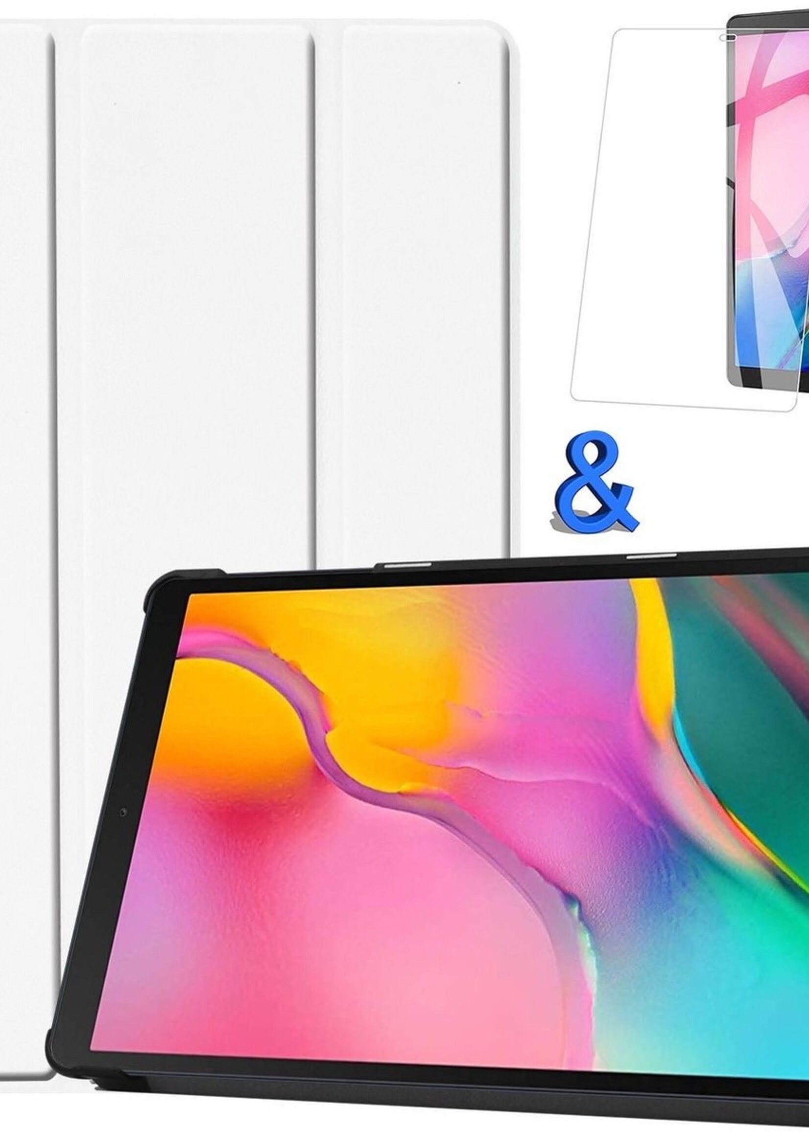 BTH Hoes Geschikt voor Samsung Galaxy Tab A 10.1 2019 Hoes Book Case Hoesje Trifold Cover Met Screenprotector - Hoesje Geschikt voor Samsung Tab A 10.1 2019 Hoesje Bookcase - Wit