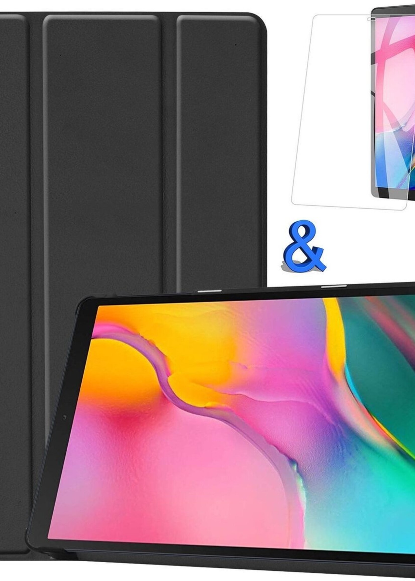 BTH Hoes Geschikt voor Samsung Galaxy Tab A 10.1 2019 Hoes Book Case Hoesje Trifold Cover Met Screenprotector - Hoesje Geschikt voor Samsung Tab A 10.1 2019 Hoesje Bookcase - Zwart