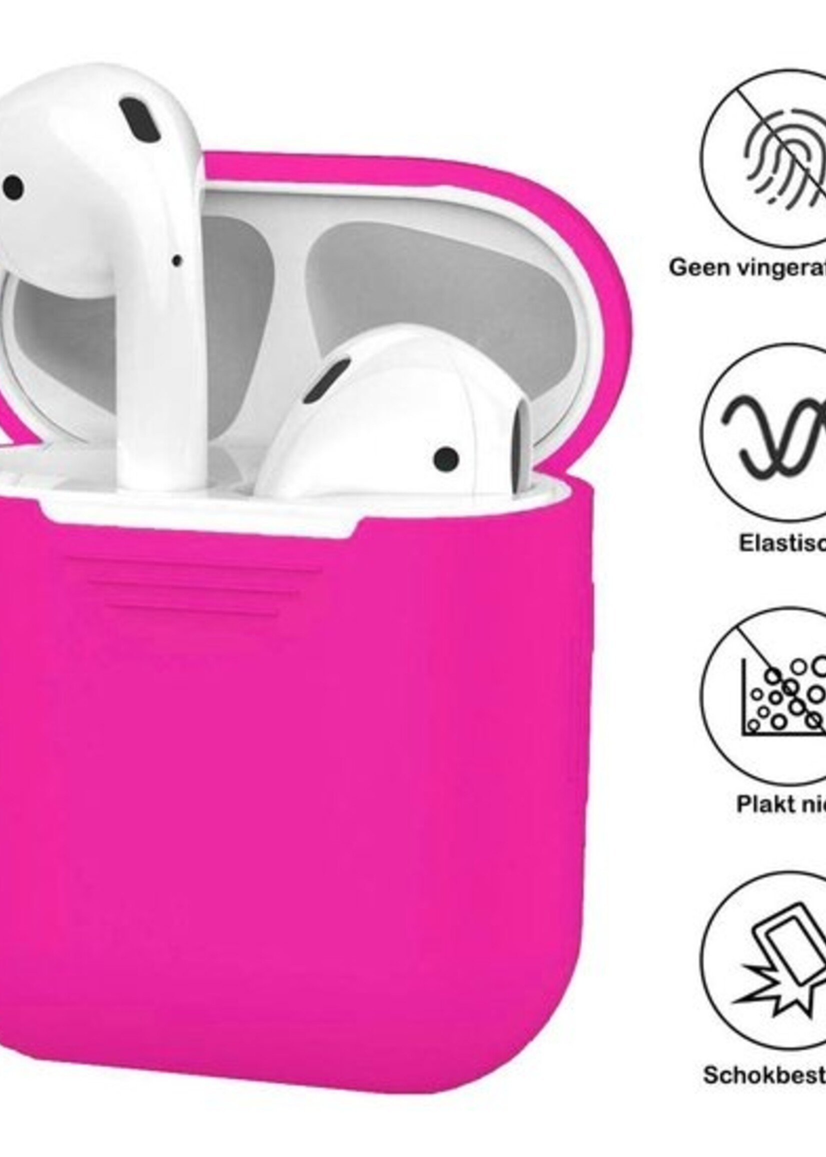 BTH Case Geschikt voor AirPods Hoesje Hoes Siliconen Met Clip Cover - Hoesje Geschikt voor Apple Airpods 1/2 Siliconen Met Clip - Roze