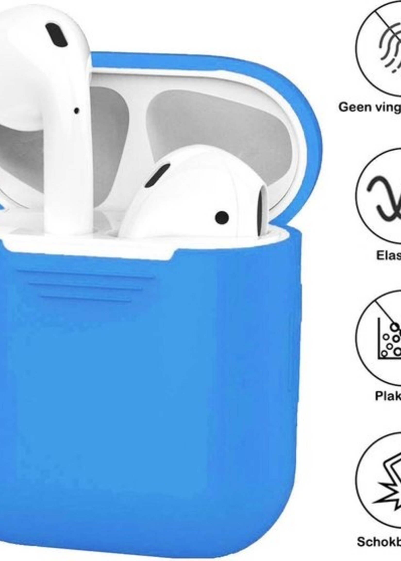 BTH Case Geschikt voor AirPods Hoesje Hoes Siliconen Met Clip Cover - Hoesje Geschikt voor Apple Airpods 1/2 Siliconen Met Clip - Blauw