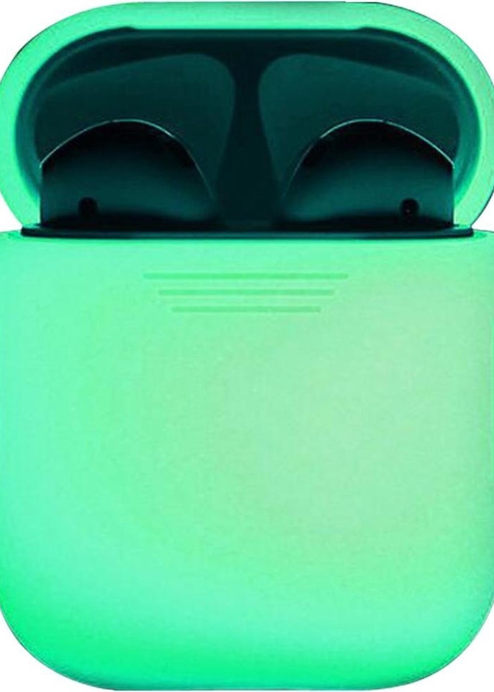 BTH Case Geschikt voor AirPods Hoesje Hoes Siliconen Met Clip Cover - Hoesje Geschikt voor Apple Airpods 1/2 Siliconen Met Clip - Glow in the dark