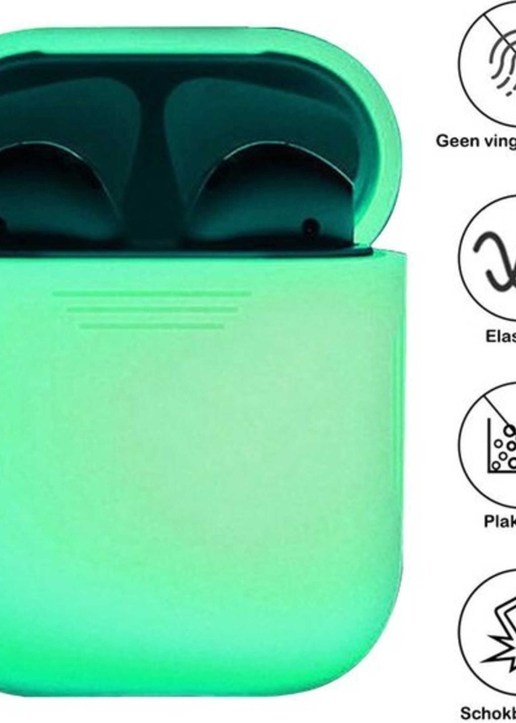BTH Case Geschikt voor AirPods Hoesje Hoes Siliconen Met Clip Cover - Hoesje Geschikt voor Apple Airpods 1/2 Siliconen Met Clip - Glow in the dark