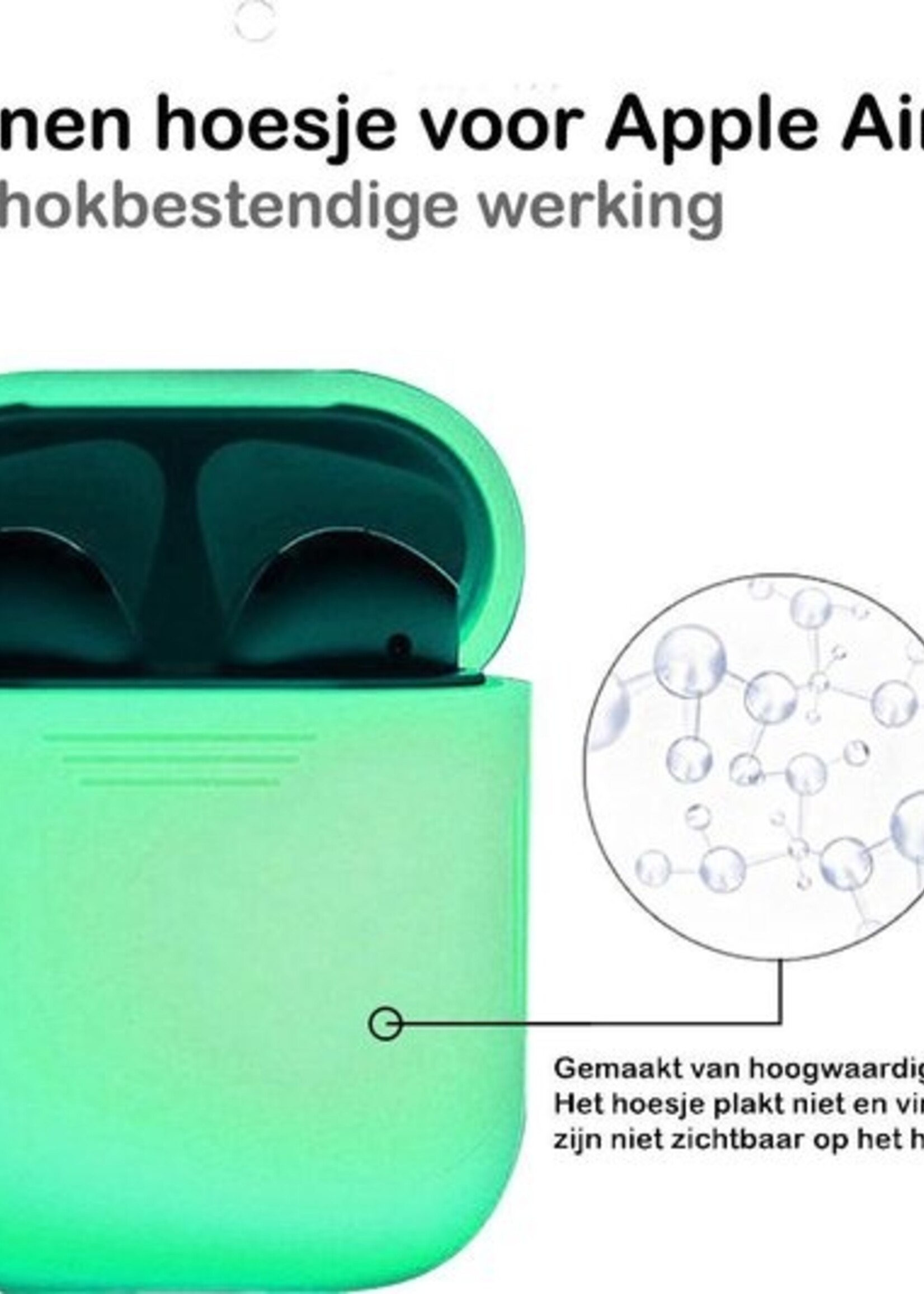 BTH Case Geschikt voor AirPods Hoesje Hoes Siliconen Met Clip Cover - Hoesje Geschikt voor Apple Airpods 1/2 Siliconen Met Clip - Glow in the dark