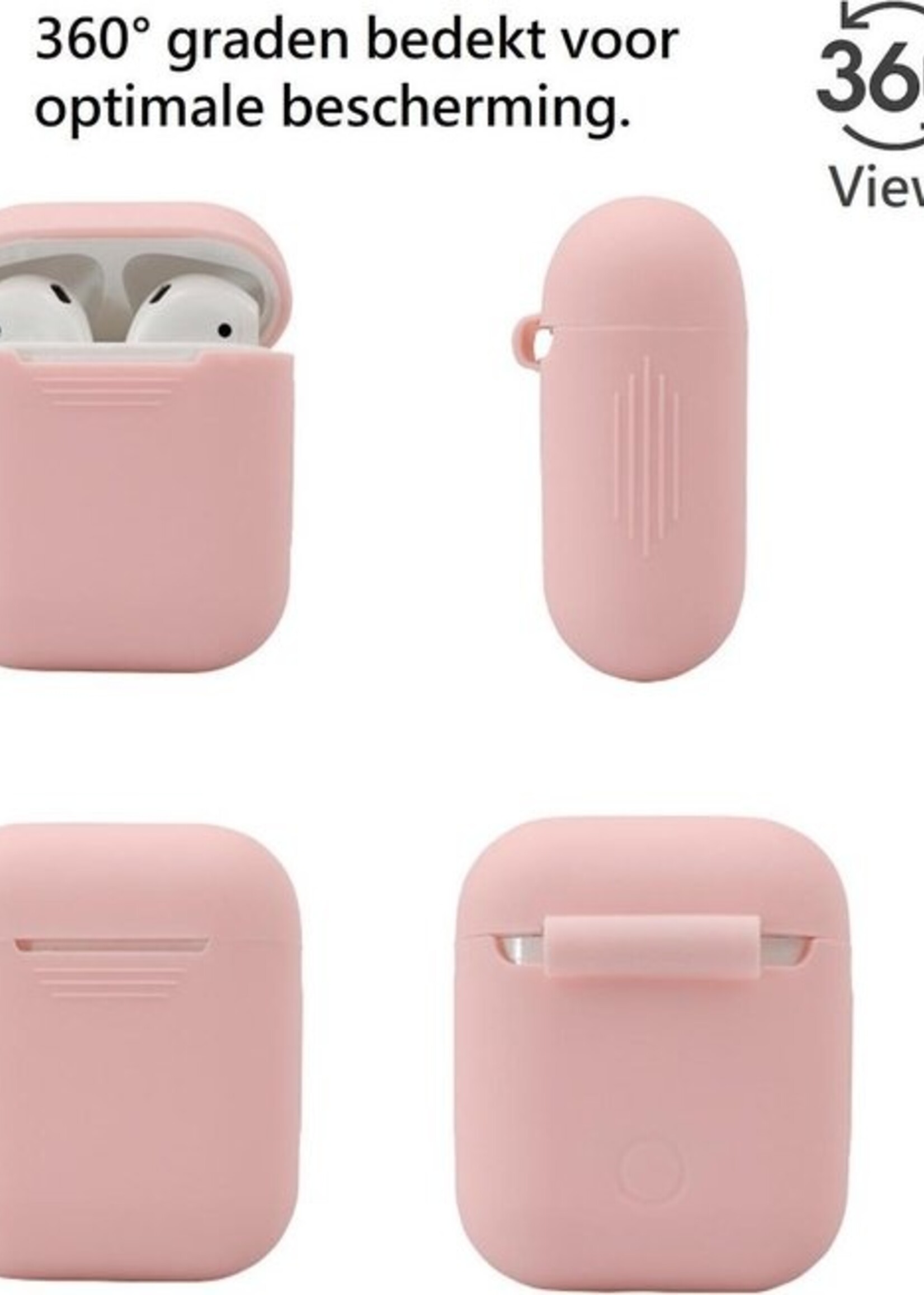 BTH Case Geschikt voor AirPods Hoesje Hoes Siliconen Met Clip Cover - Hoesje Geschikt voor Apple Airpods 1/2 Siliconen Met Clip - Roze