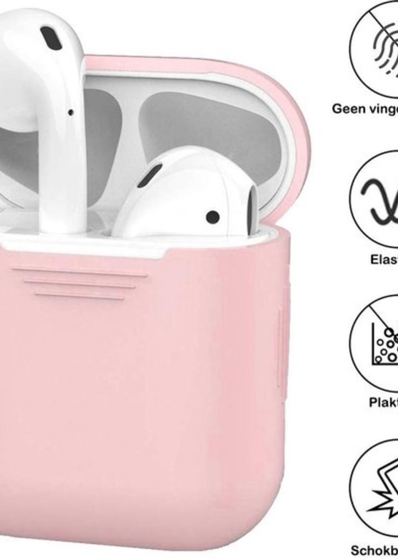 BTH Case Geschikt voor AirPods Hoesje Hoes Siliconen Met Clip Cover - Hoesje Geschikt voor Apple Airpods 1/2 Siliconen Met Clip - Roze