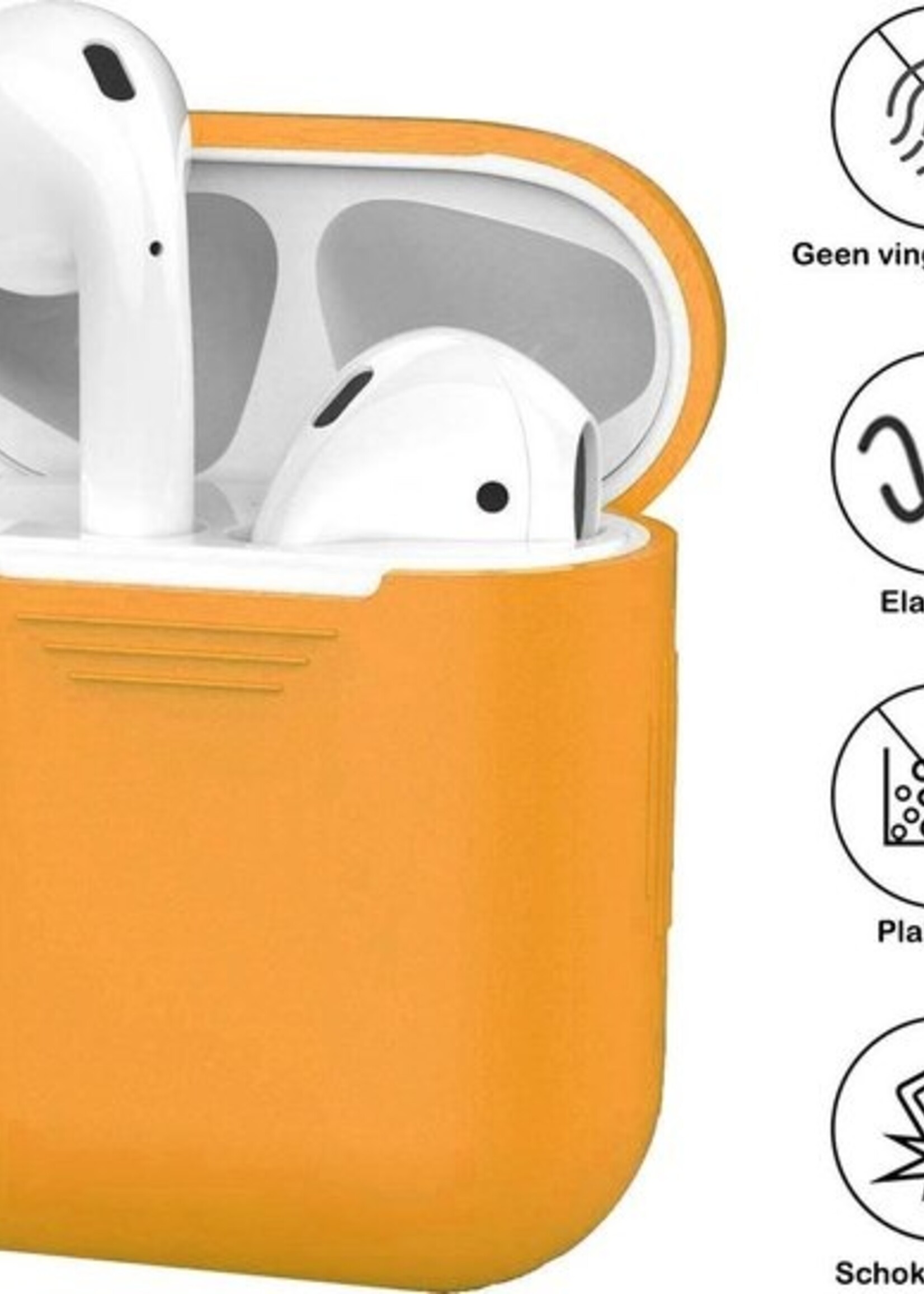 BTH Case Geschikt voor AirPods Hoesje Hoes Siliconen Met Clip Cover - Hoesje Geschikt voor Apple Airpods 1/2 Siliconen Met Clip - Oranje