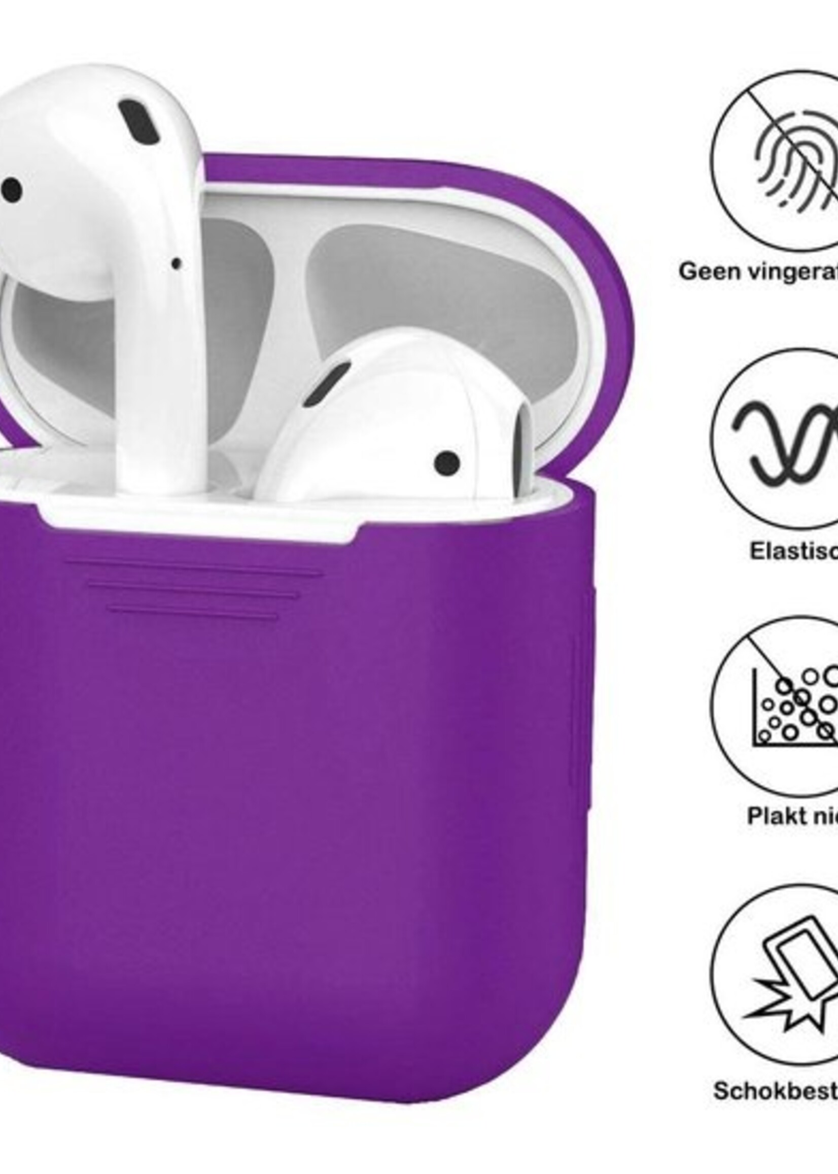 BTH Case Geschikt voor AirPods Hoesje Hoes Siliconen Met Clip Cover - Hoesje Geschikt voor Apple Airpods 1/2 Siliconen Met Clip - Paars