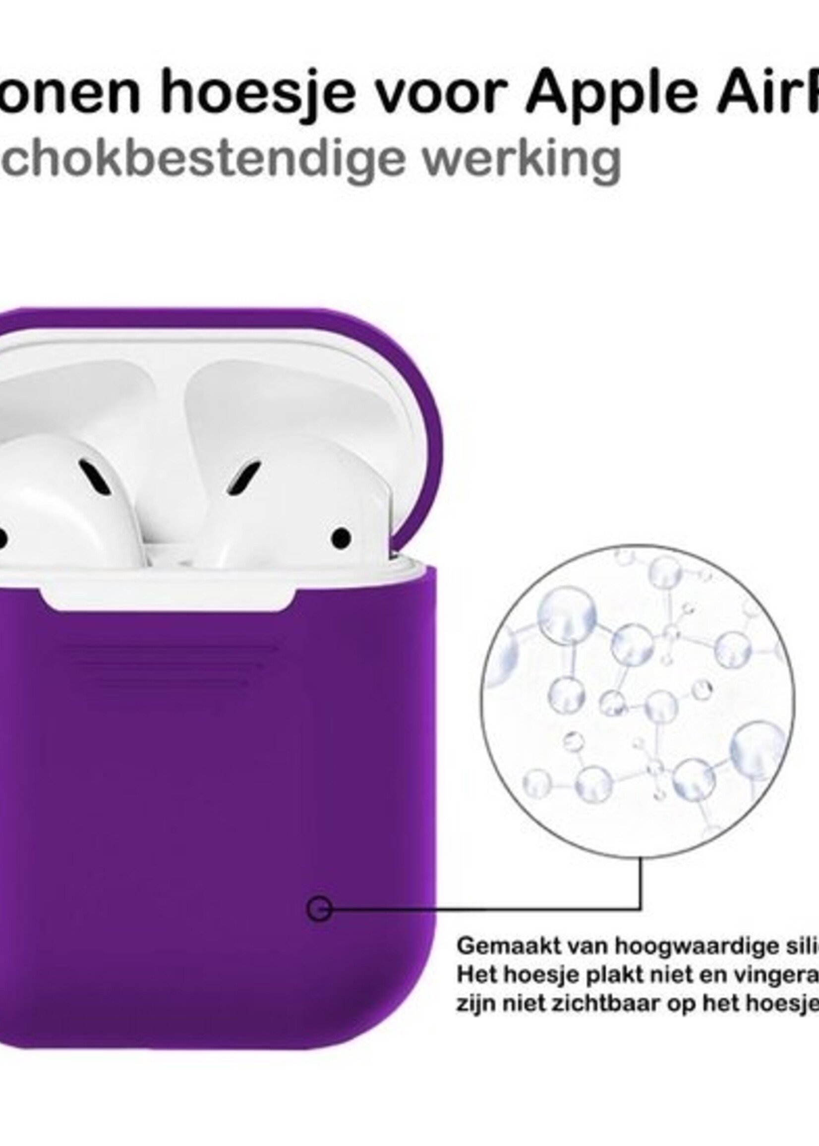 BTH Case Geschikt voor AirPods Hoesje Hoes Siliconen Met Clip Cover - Hoesje Geschikt voor Apple Airpods 1/2 Siliconen Met Clip - Paars
